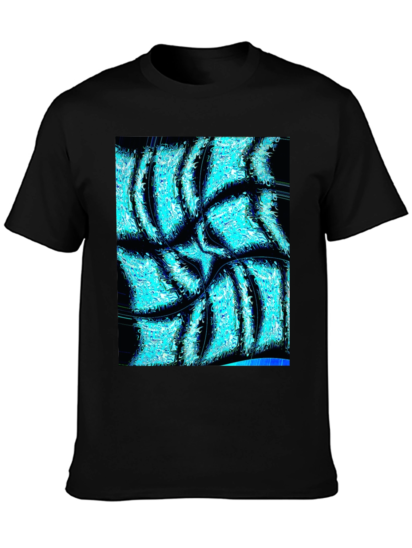 Abstract Aqua Print Black T-Shirt