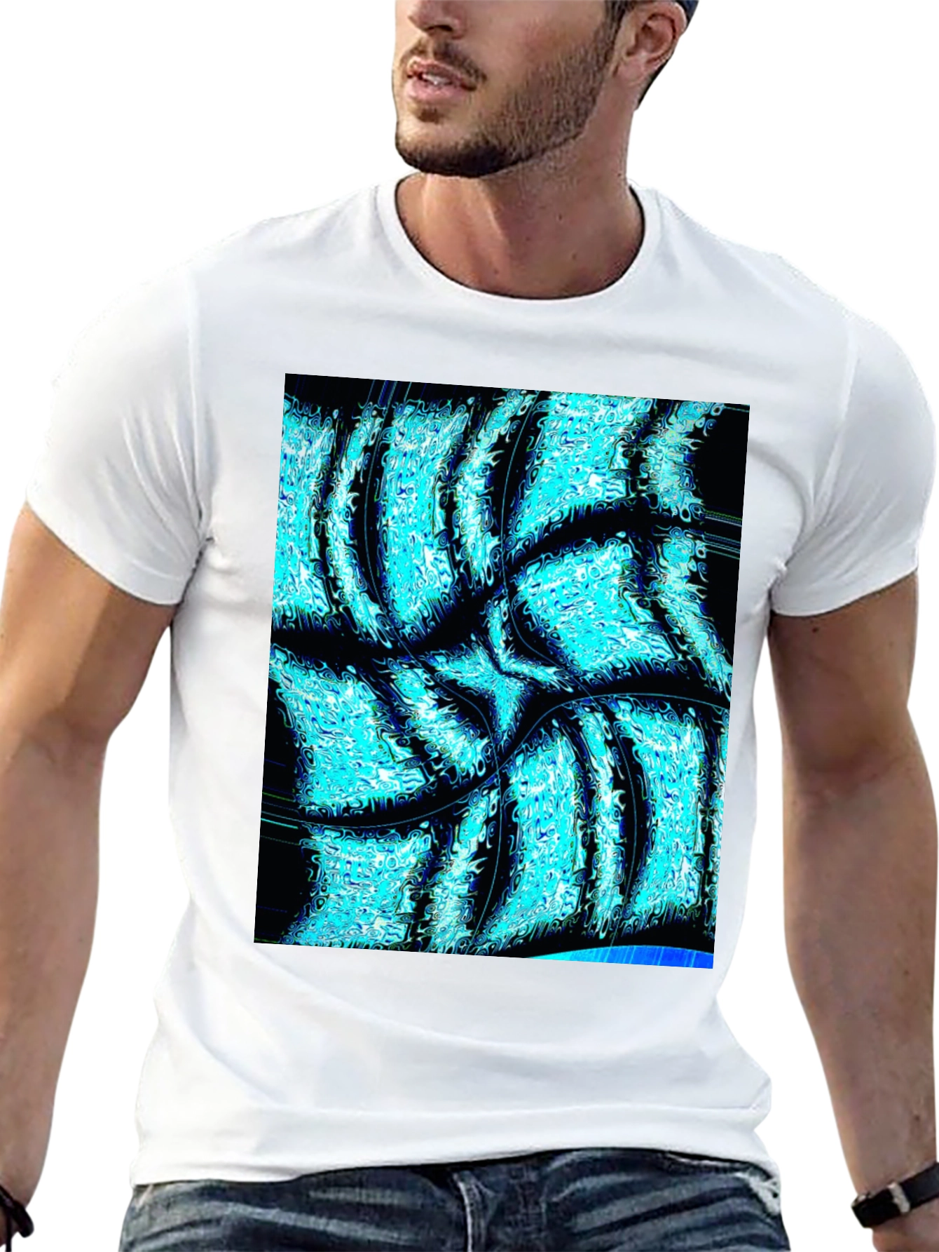 Abstract Aqua Print Black T-Shirt