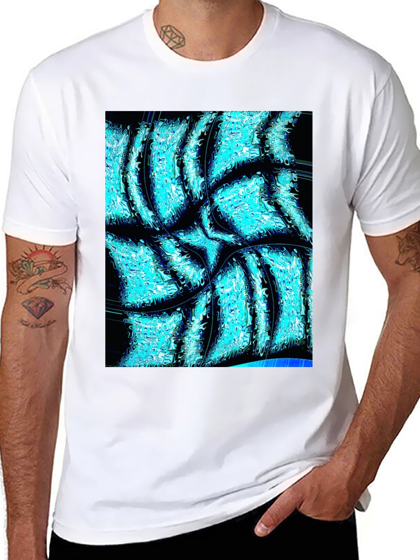 Abstract Aqua Print Black T-Shirt