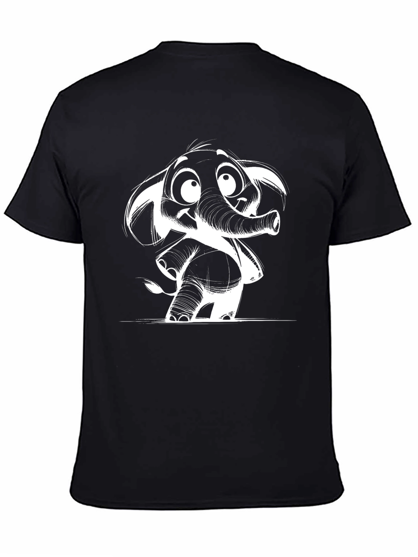 Cartoon Elephant Graphic Tee - Black Cotton Casual T-Shirt