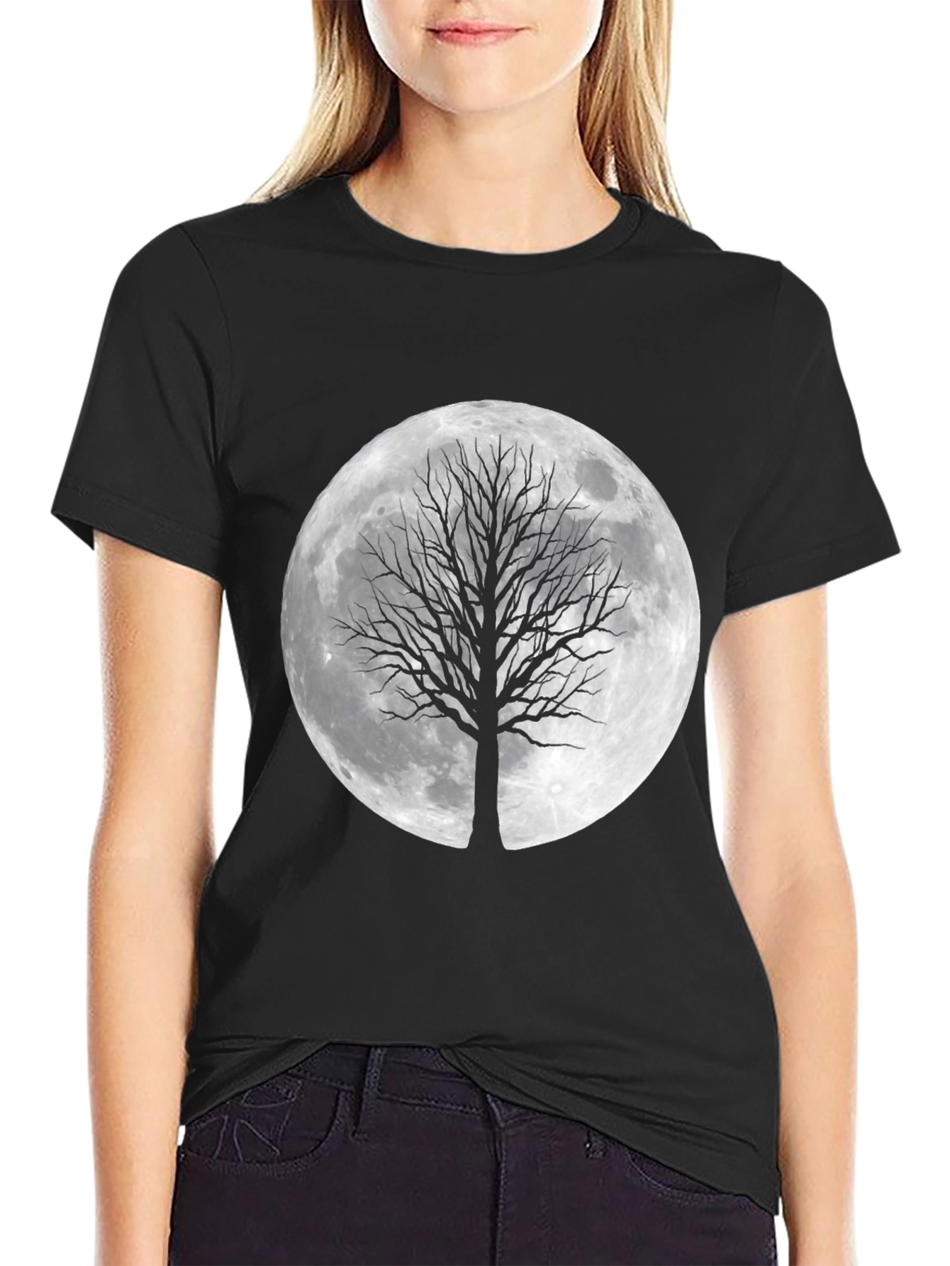 Moon Tree Graphic Tee - Stylish Black T-Shirt