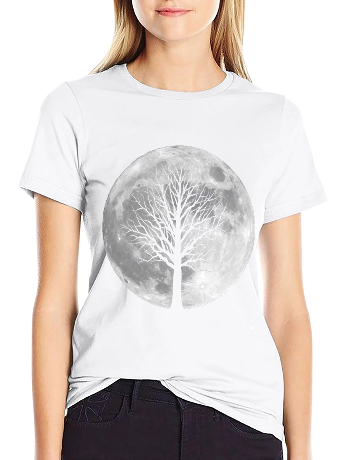 Moon Tree Graphic Tee - Stylish Black T-Shirt