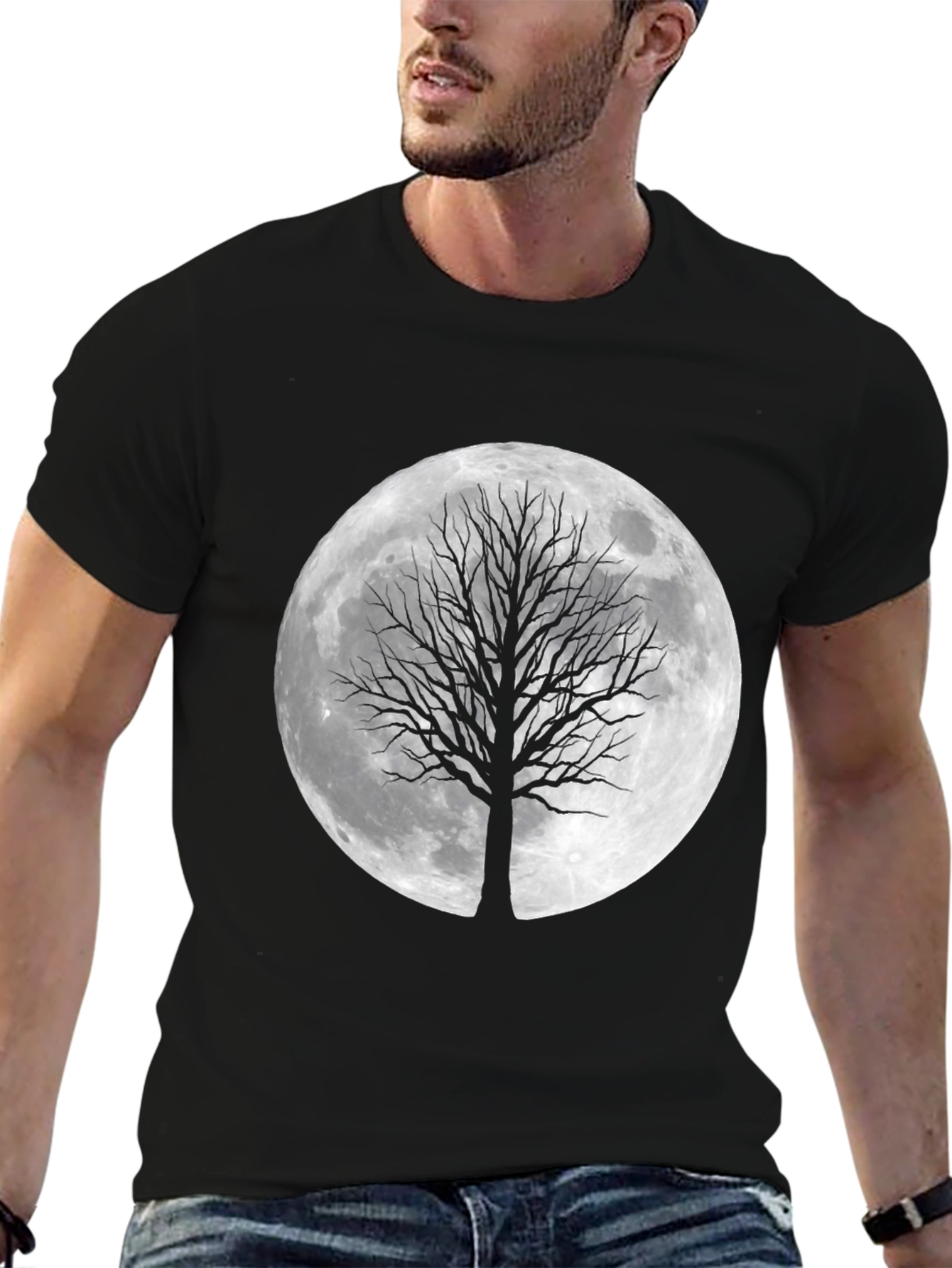 Moon Tree Graphic Tee - Stylish Black T-Shirt