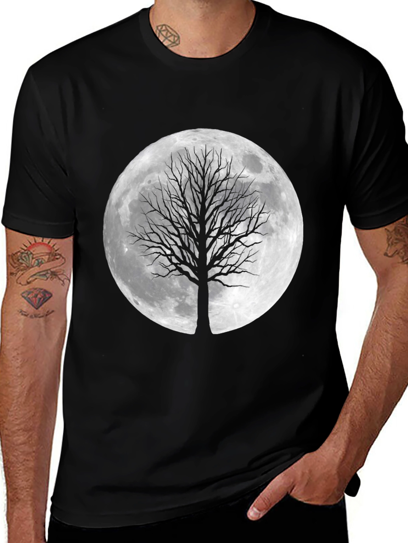 Moon Tree Graphic Tee - Stylish Black T-Shirt