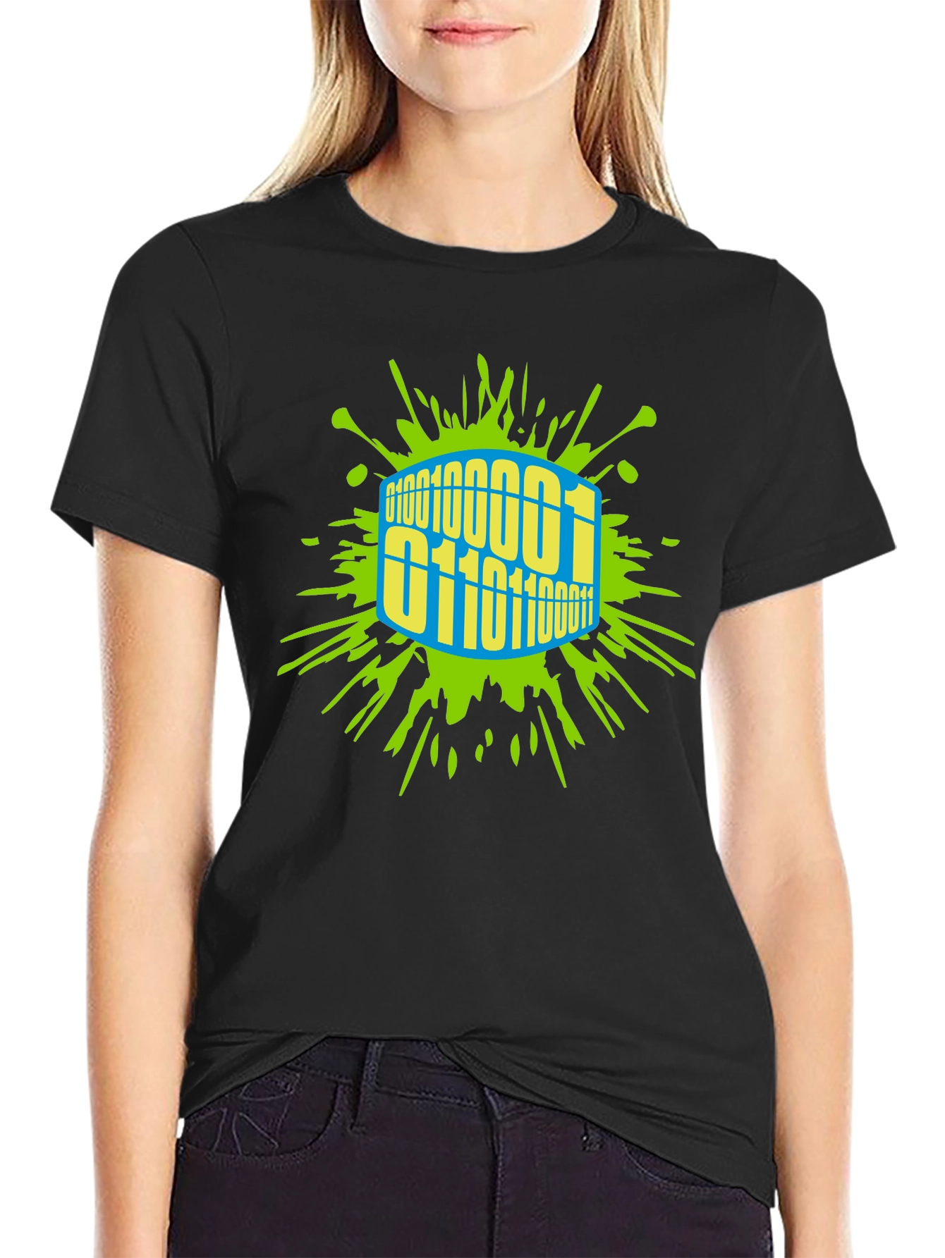 Binary Code Splash T-Shirt - Unique Graphic Tee