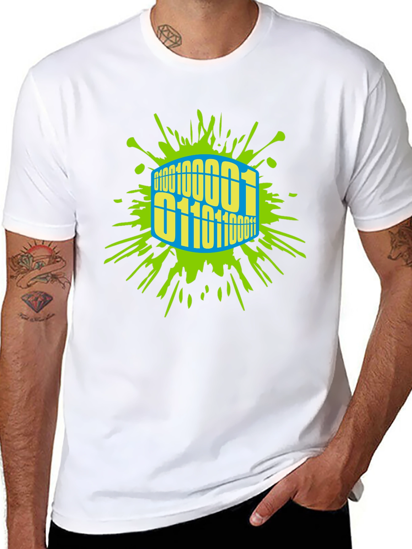 Binary Code Splash T-Shirt - Unique Graphic Tee