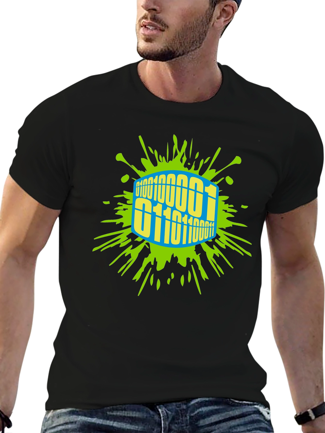 Binary Code Splash T-Shirt - Unique Graphic Tee