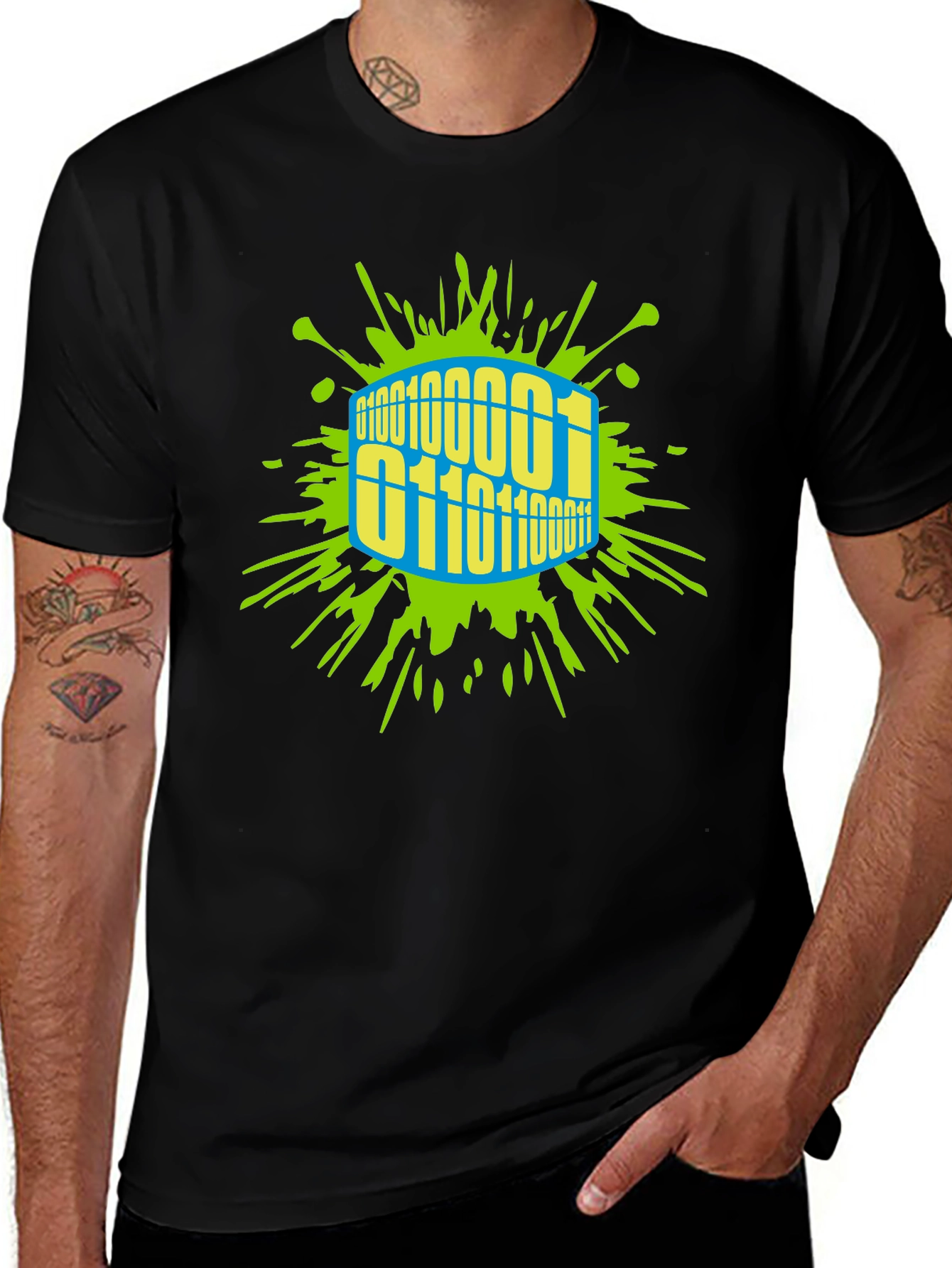 Binary Code Splash T-Shirt - Unique Graphic Tee