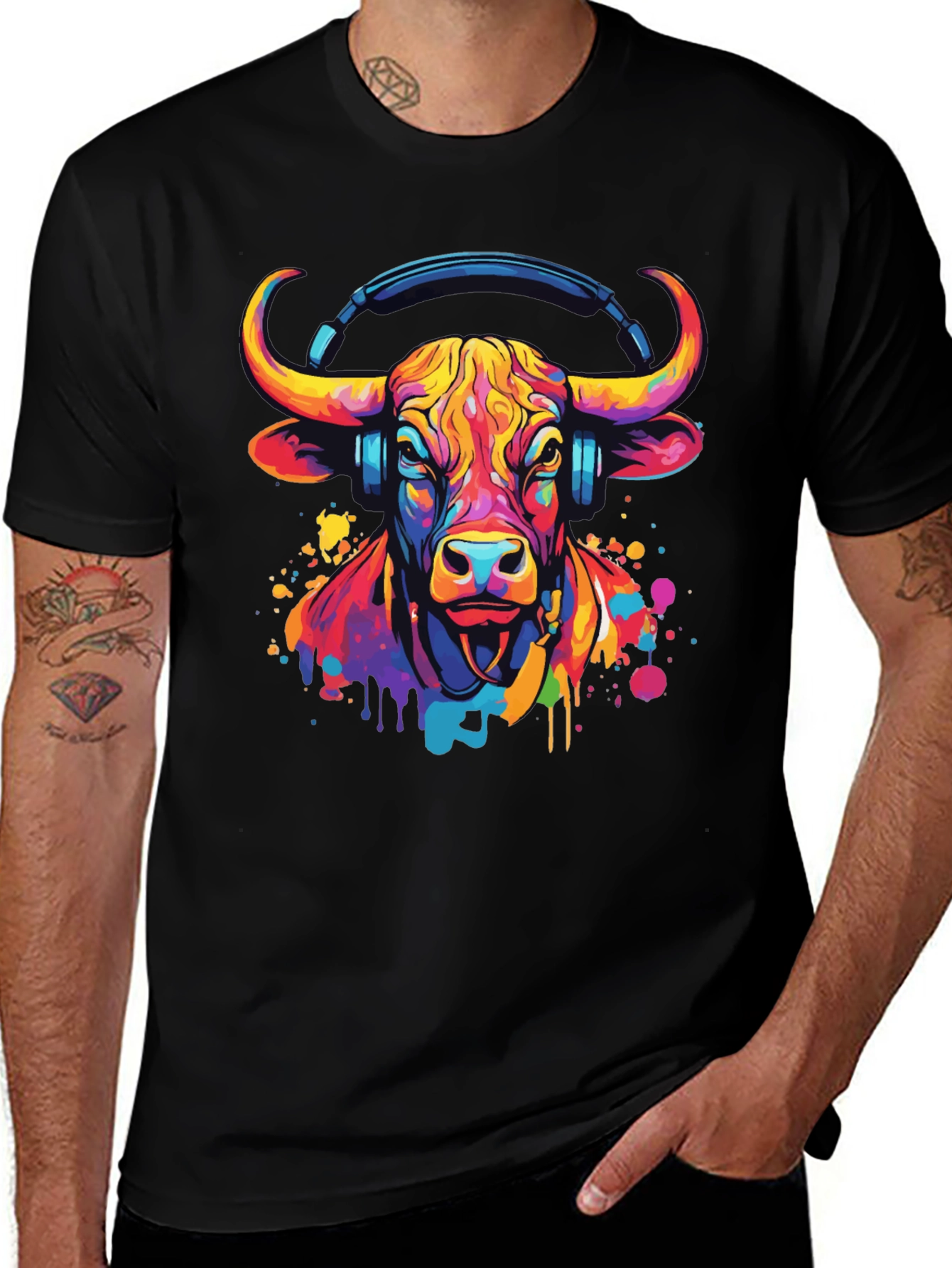 Cool Bull with Headphones Graphic Tee