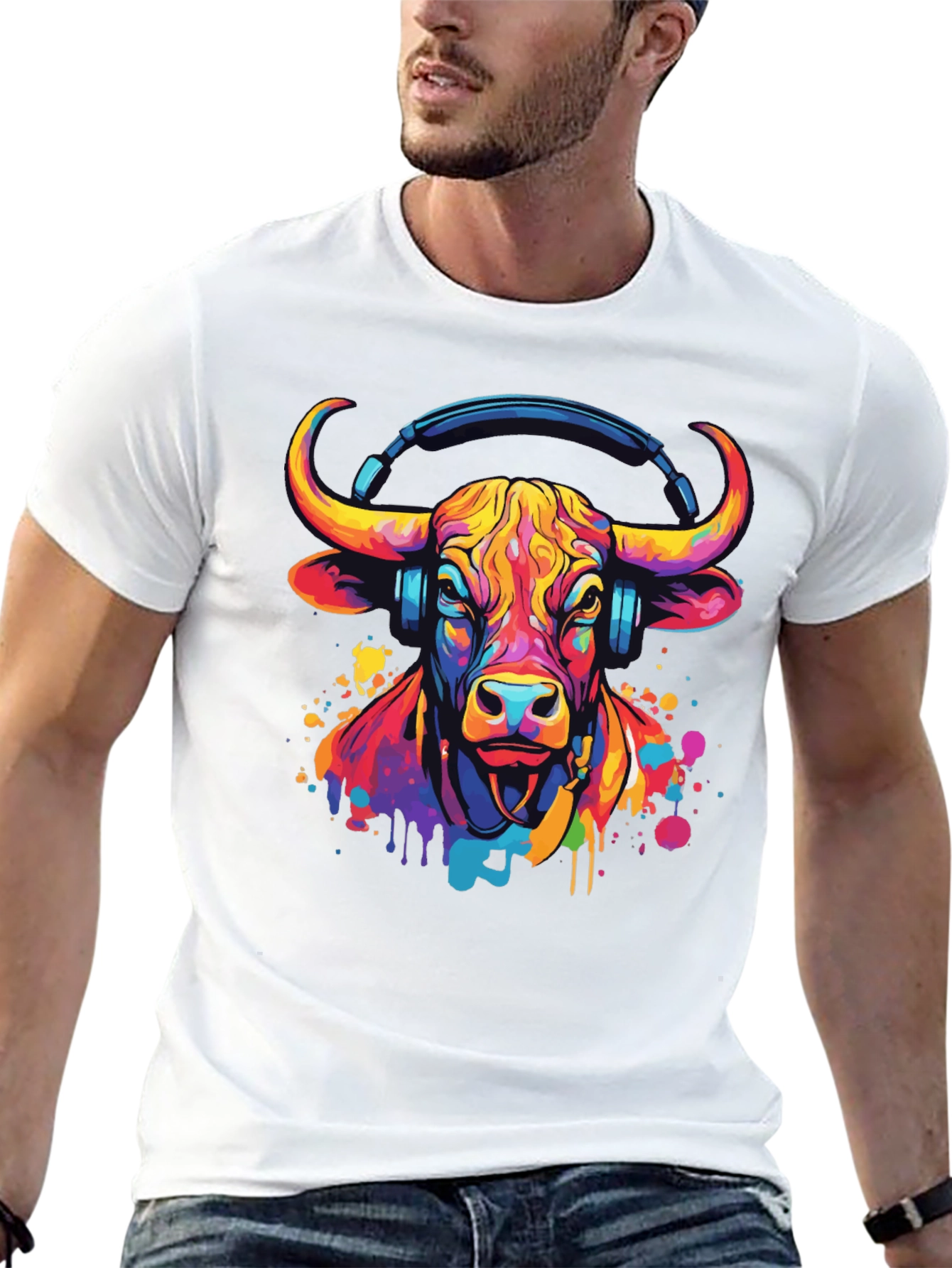 Cool Bull with Headphones Graphic Tee