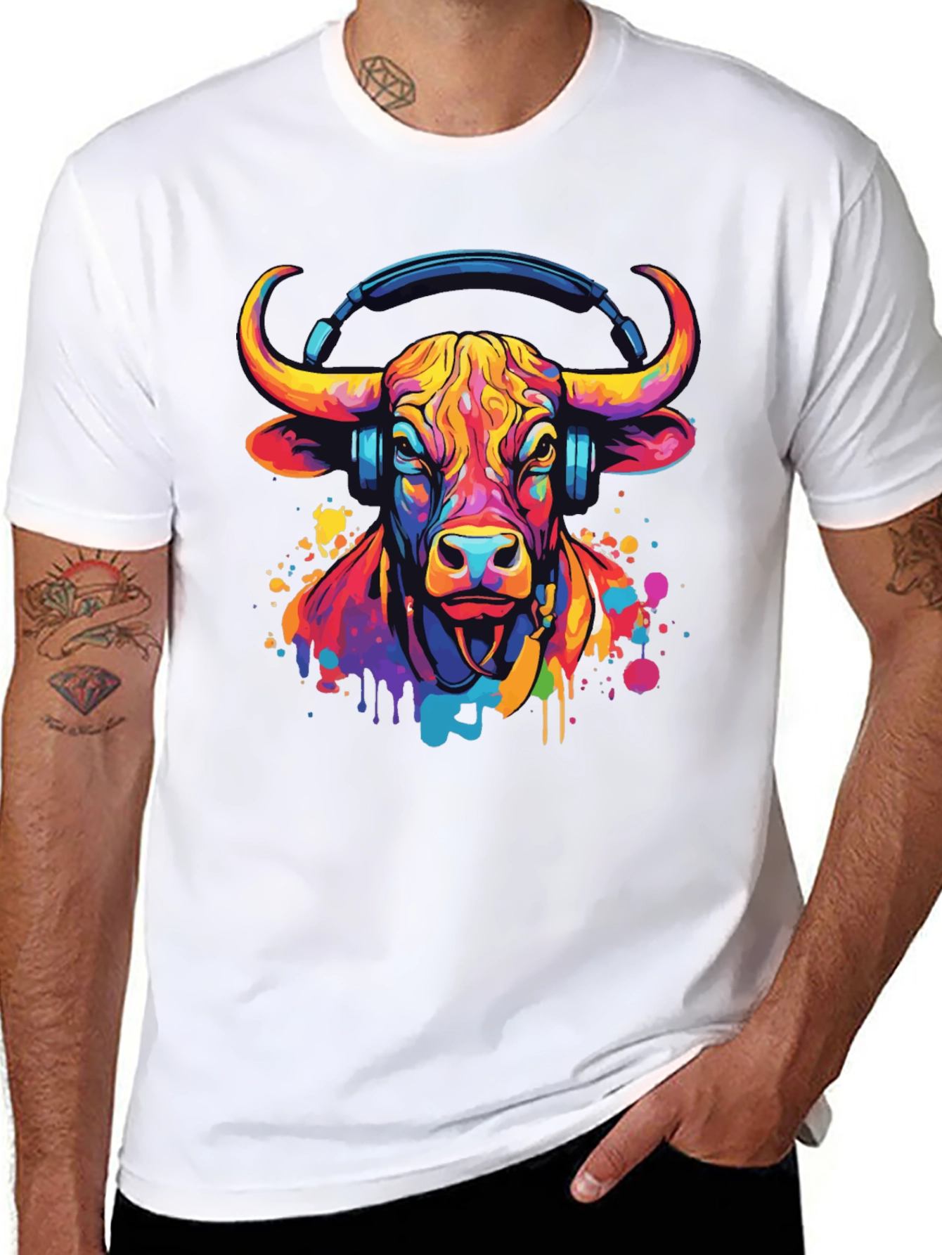 Cool Bull with Headphones Graphic Tee