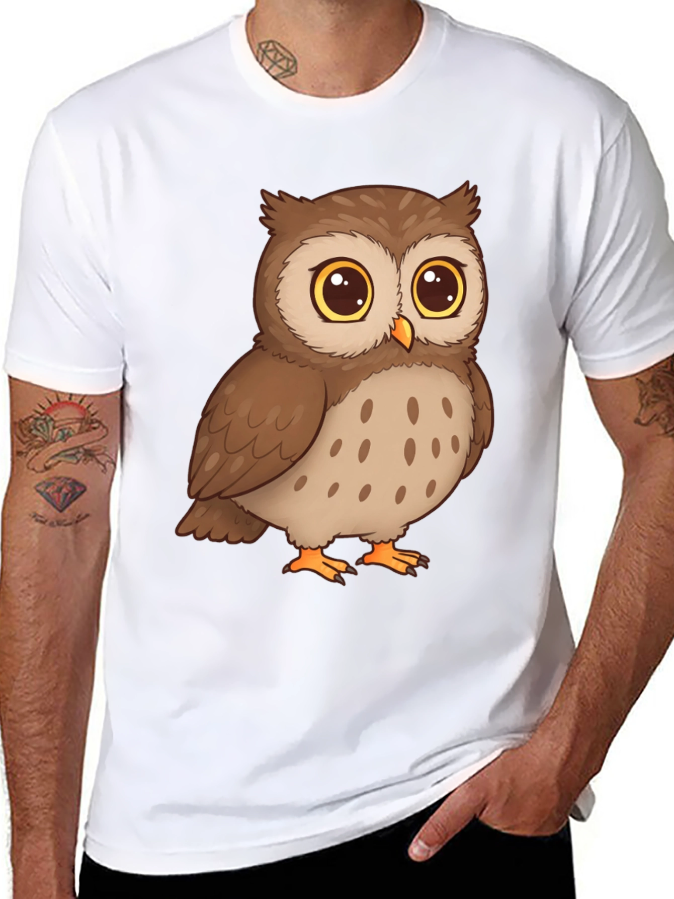 Owl Cartoon Graphic Tee - Black Cotton T-Shirt