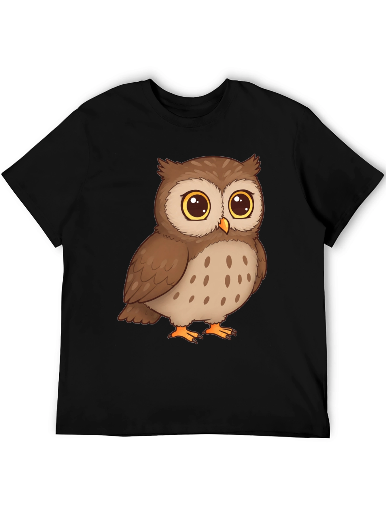 Owl Cartoon Graphic Tee - Black Cotton T-Shirt