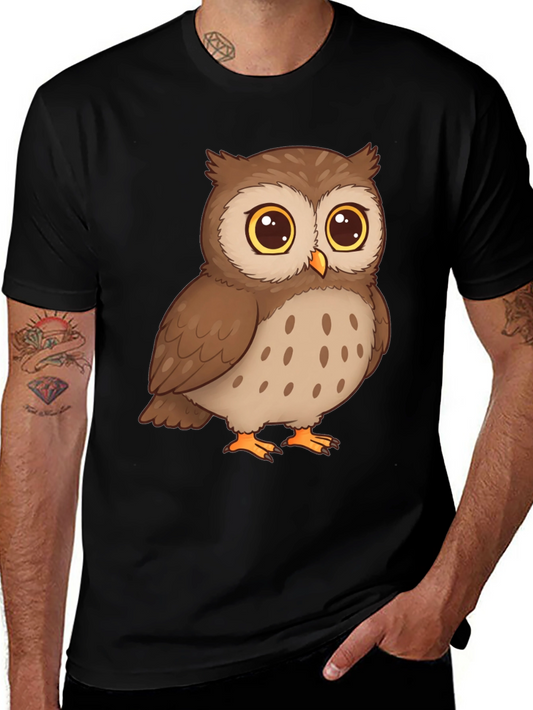 Owl Cartoon Graphic Tee - Black Cotton T-Shirt
