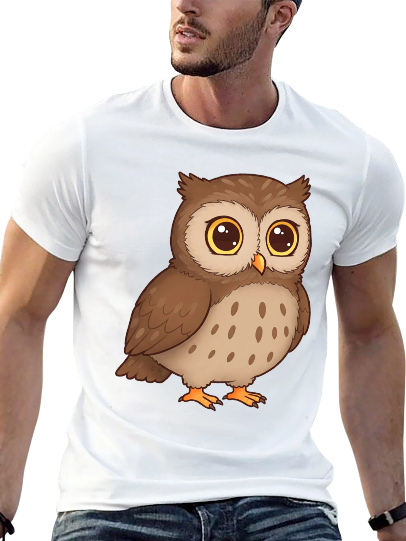 Owl Cartoon Graphic Tee - Black Cotton T-Shirt