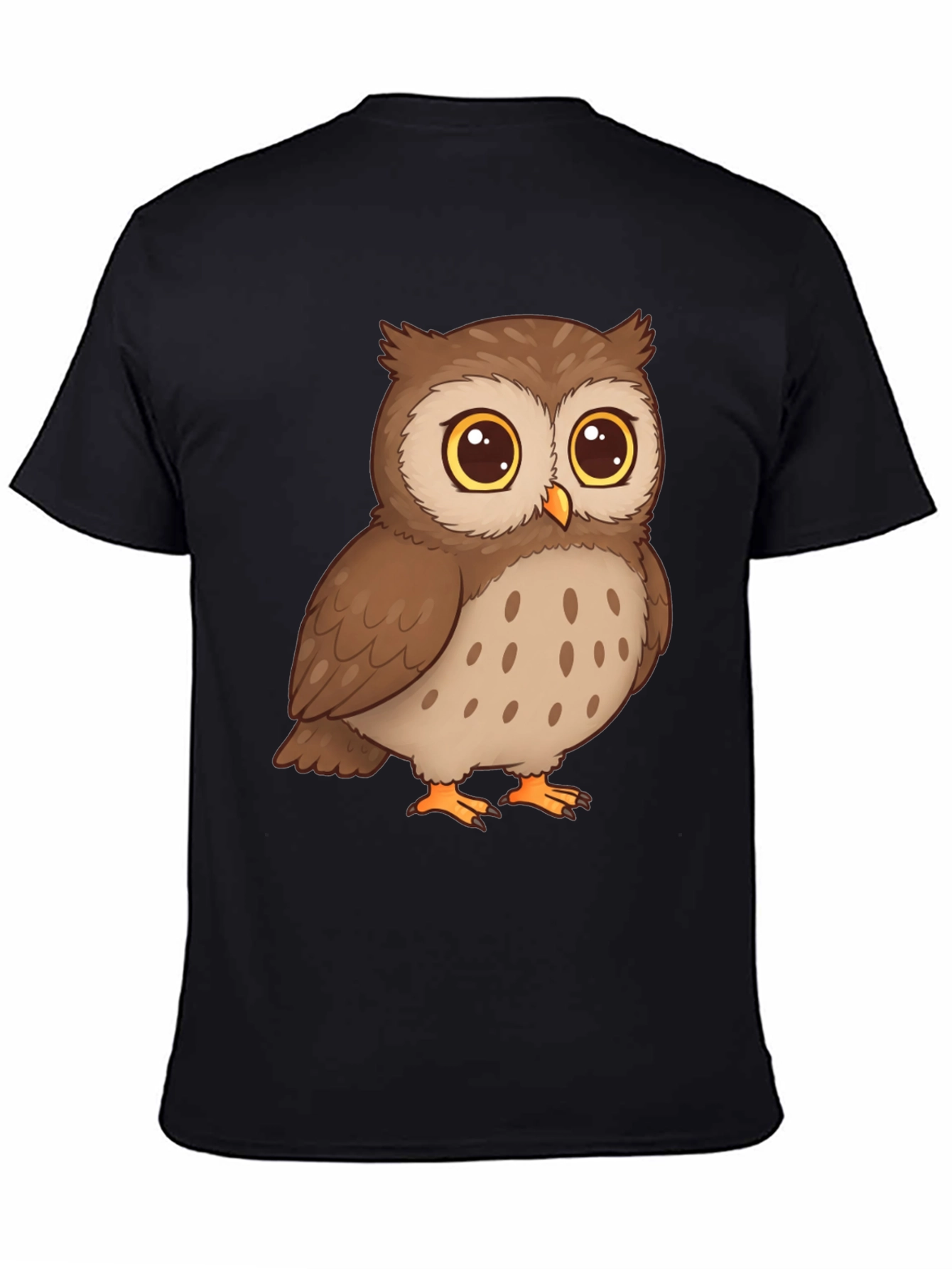 Owl Cartoon Graphic Tee - Black Cotton T-Shirt
