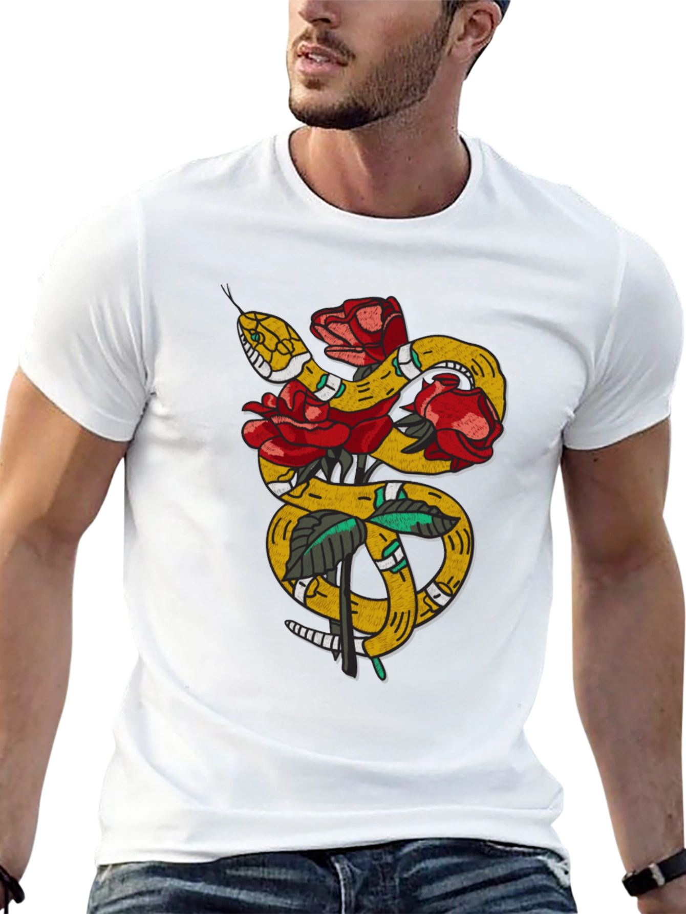 Snake & Roses Graphic Tee - Black