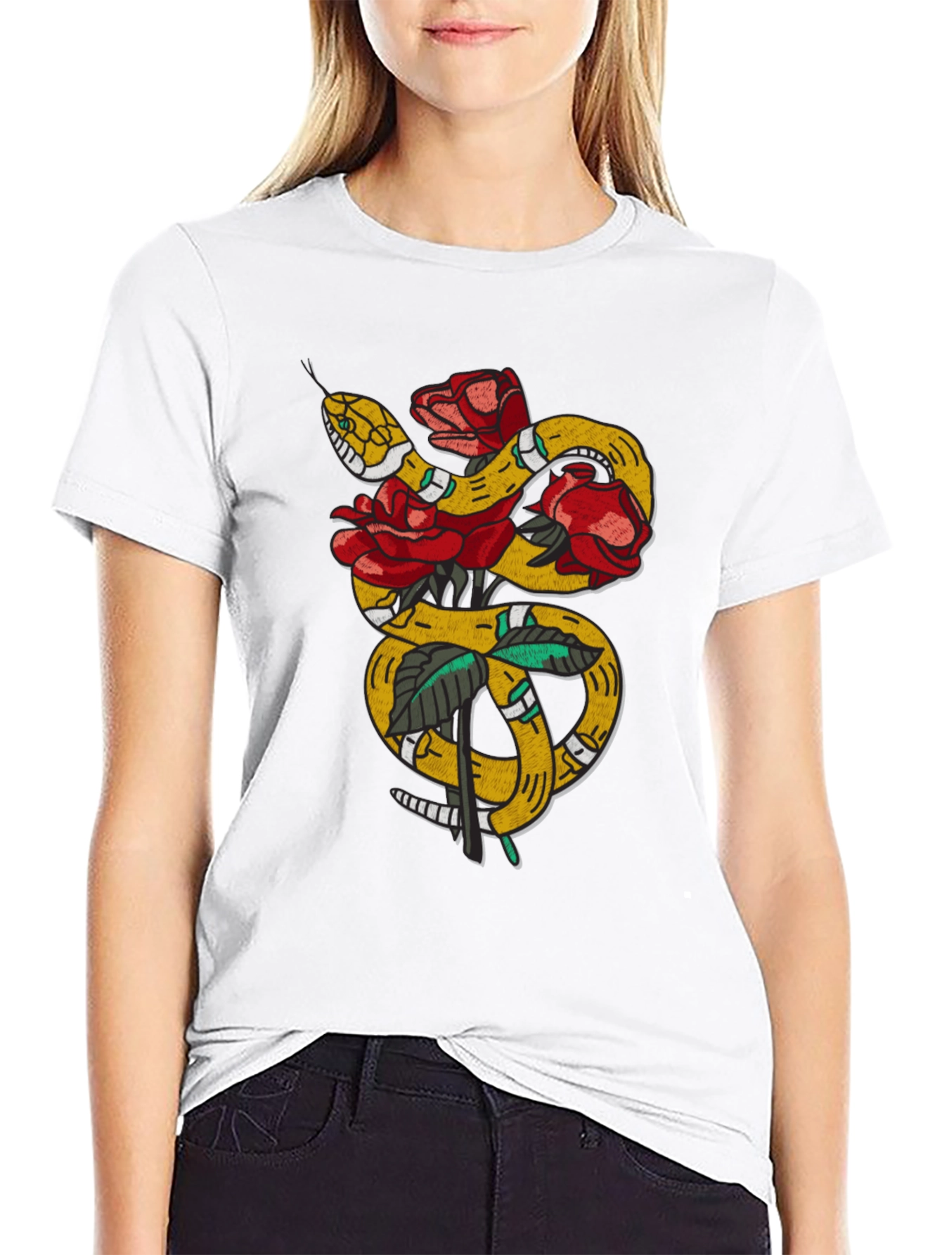 Snake & Roses Graphic Tee - Black