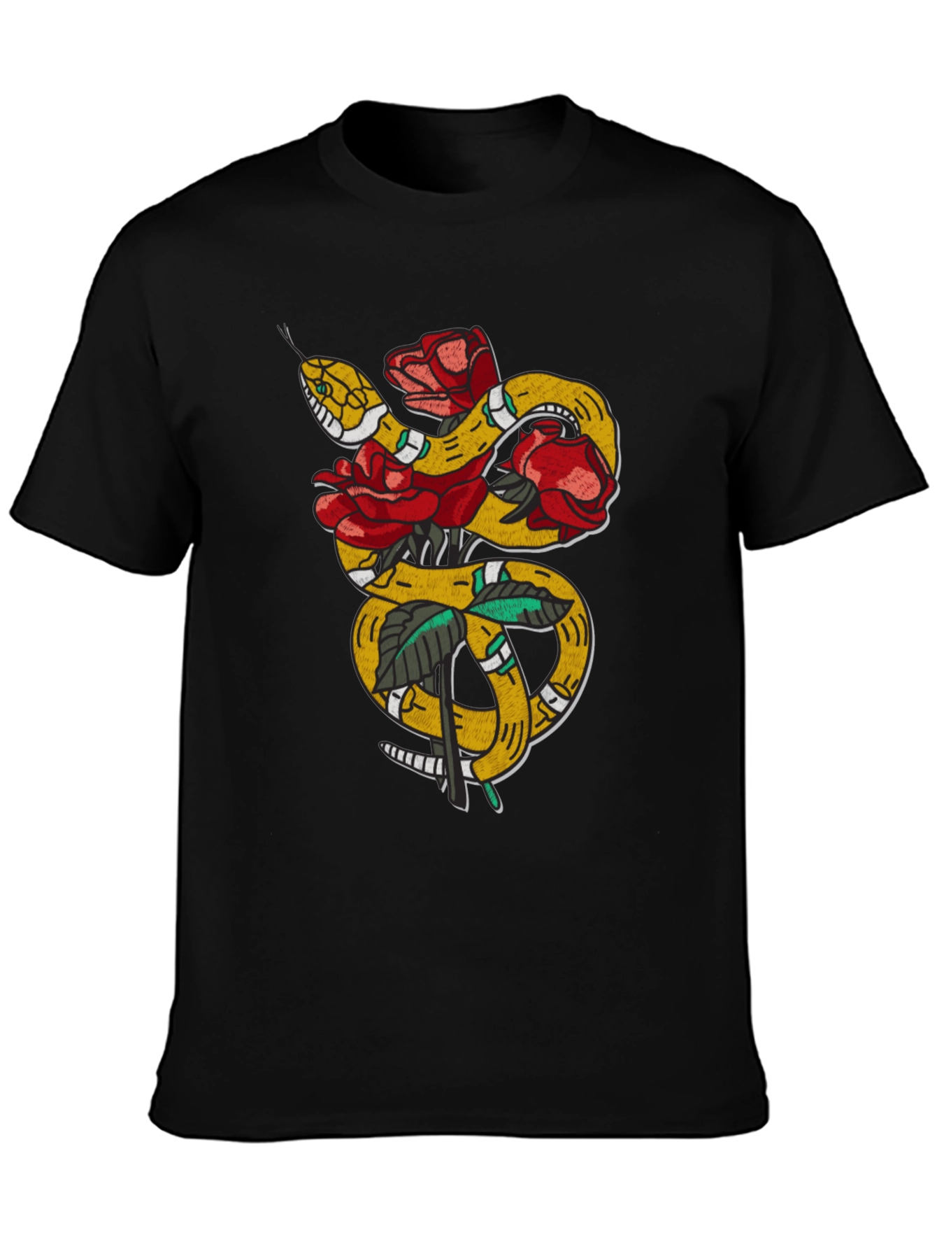 Snake & Roses Graphic Tee - Black