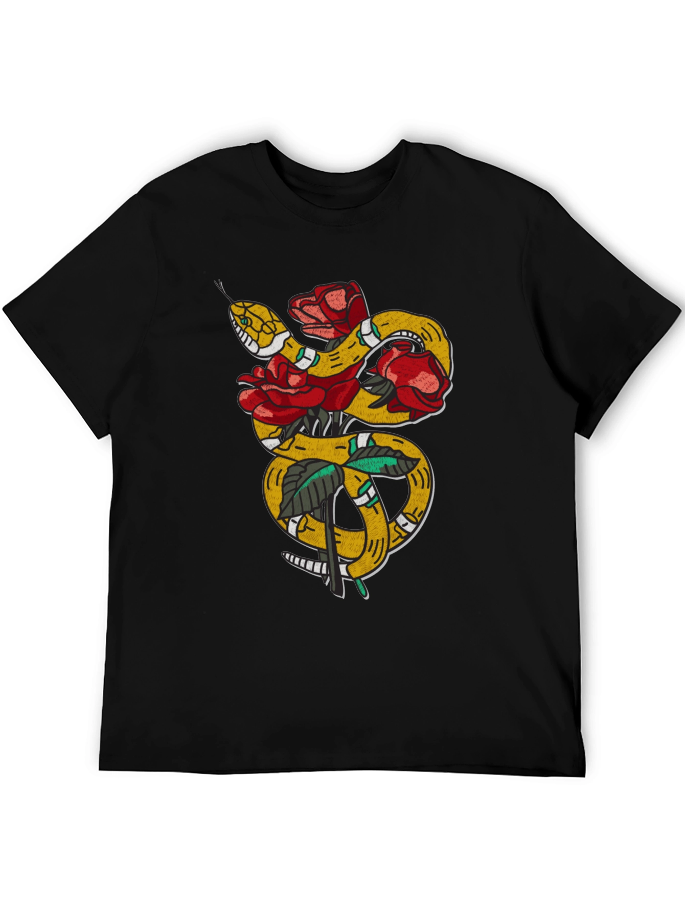 Snake & Roses Graphic Tee - Black