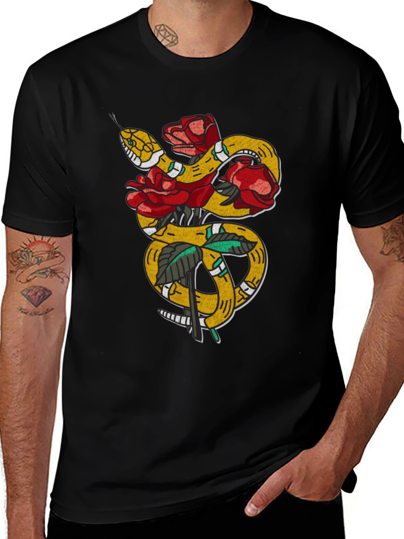 Snake & Roses Graphic Tee - Black