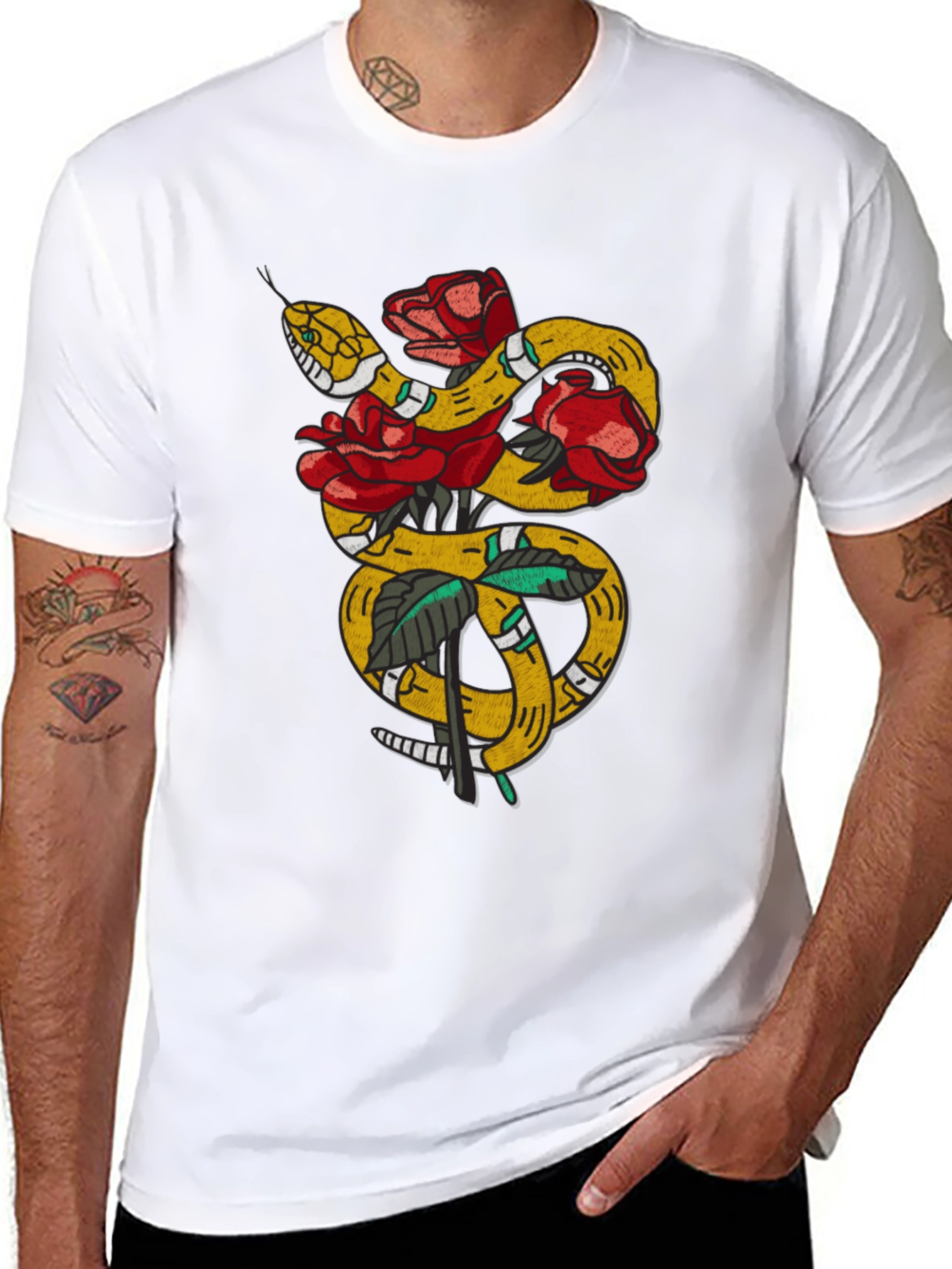Snake & Roses Graphic Tee - Black