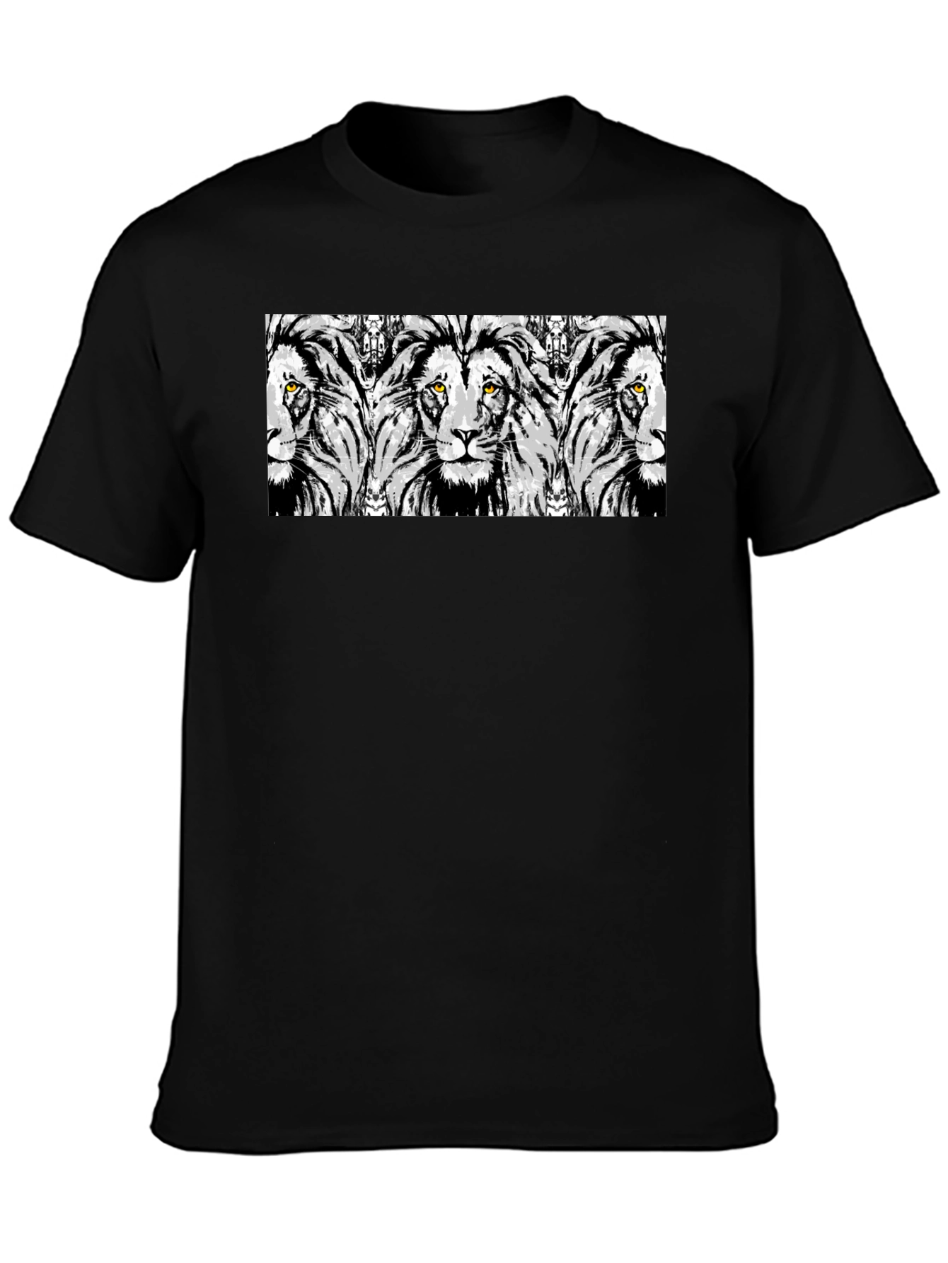 Lion Print Graphic Tee - Stylish Mens Black T-Shirt