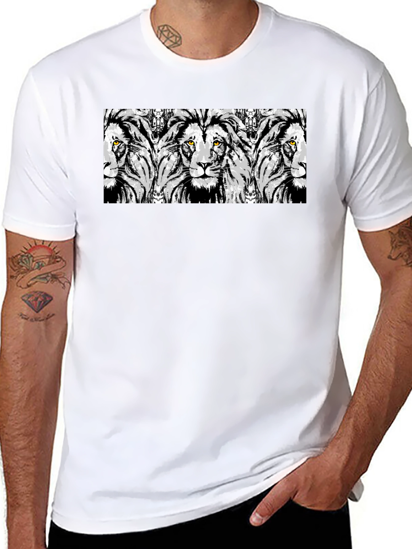 Lion Print Graphic Tee - Stylish Mens Black T-Shirt