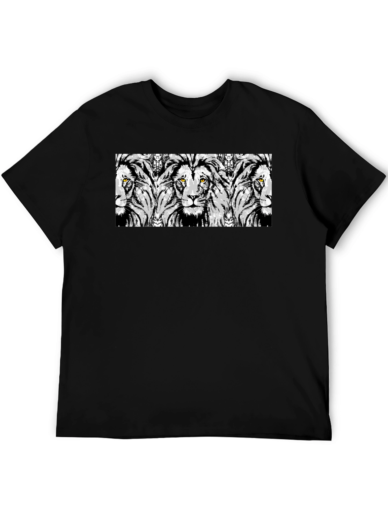 Lion Print Graphic Tee - Stylish Mens Black T-Shirt