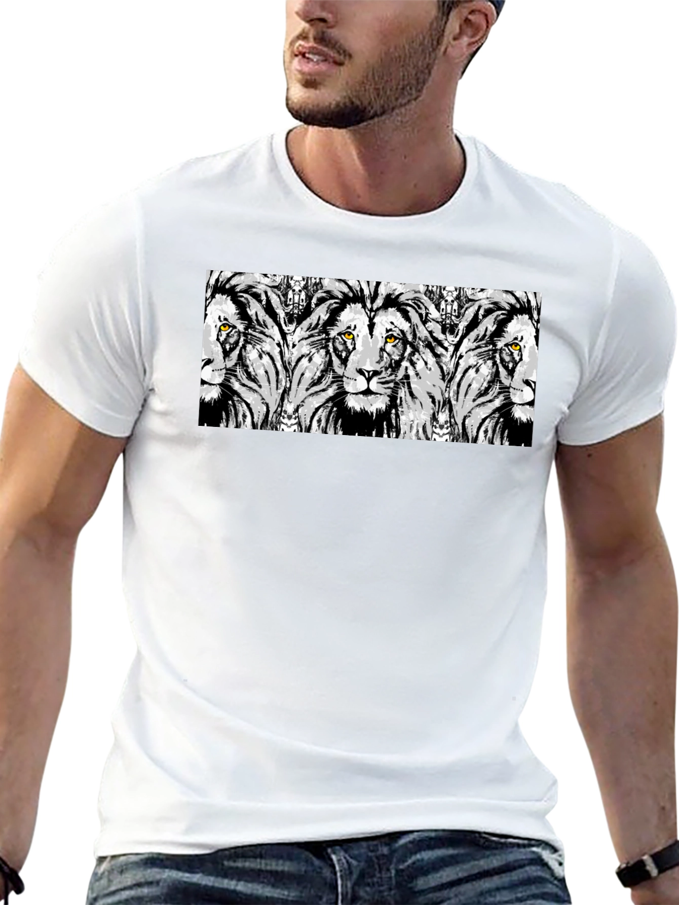Lion Print Graphic Tee - Stylish Mens Black T-Shirt