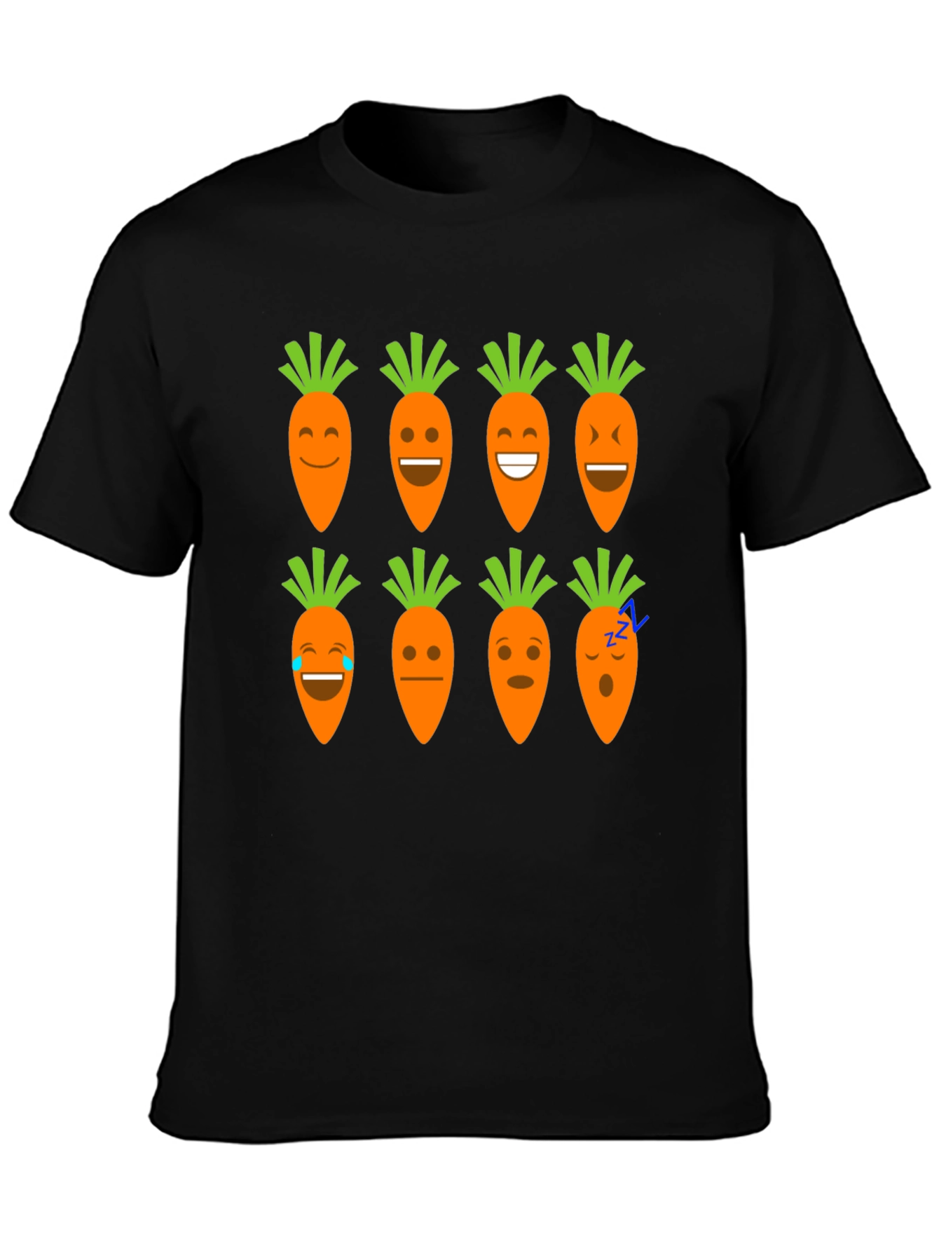 Funny Carrot Emoji Graphic Black T-Shirt