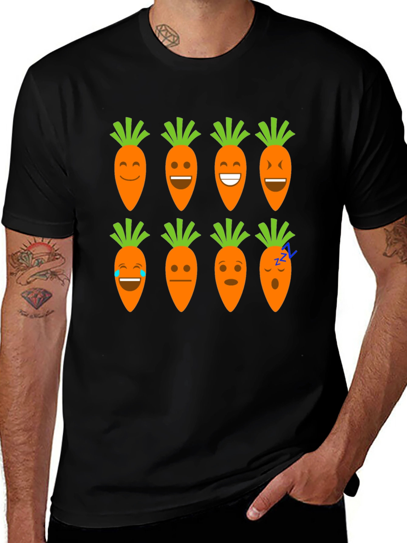 Funny Carrot Emoji Graphic Black T-Shirt
