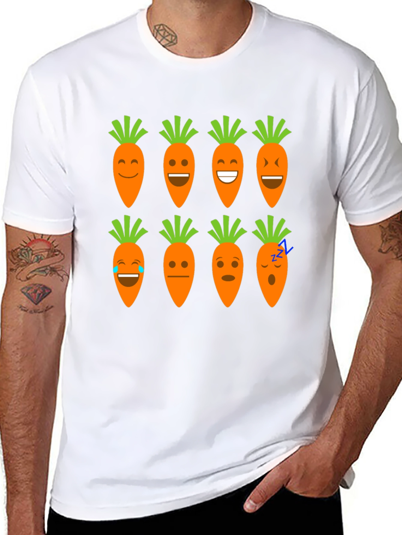 Funny Carrot Emoji Graphic Black T-Shirt