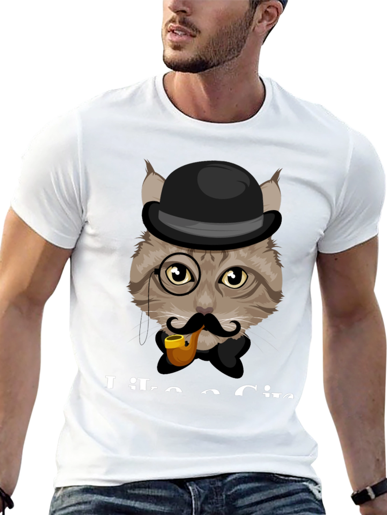 Cat Gentleman T-Shirt - Sophisticated Feline Design