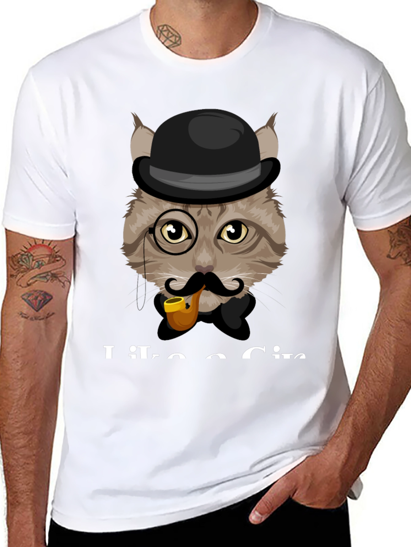 Cat Gentleman T-Shirt - Sophisticated Feline Design