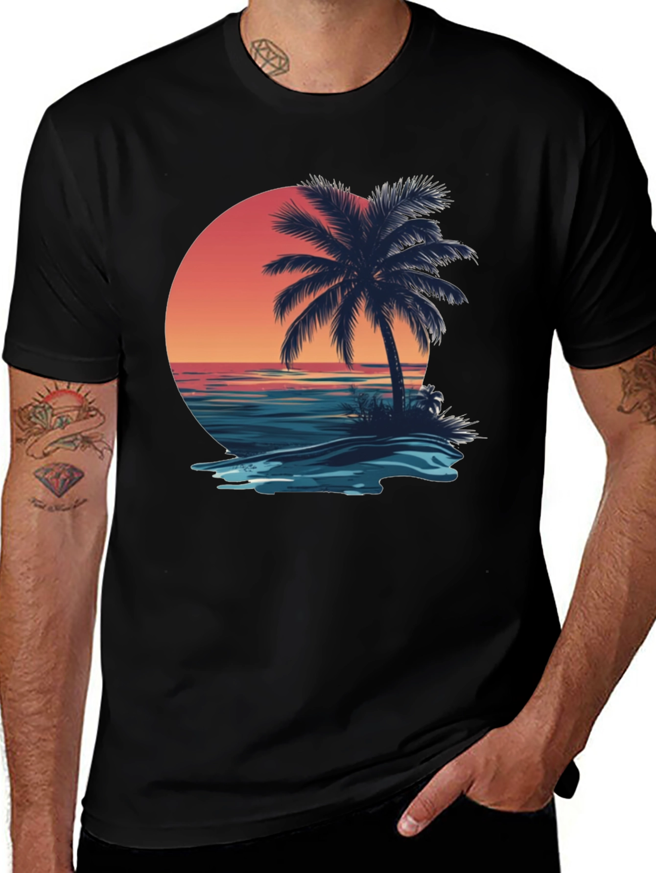 Sunset Palm Tree Graphic Tee - Island Vibes T-Shirt