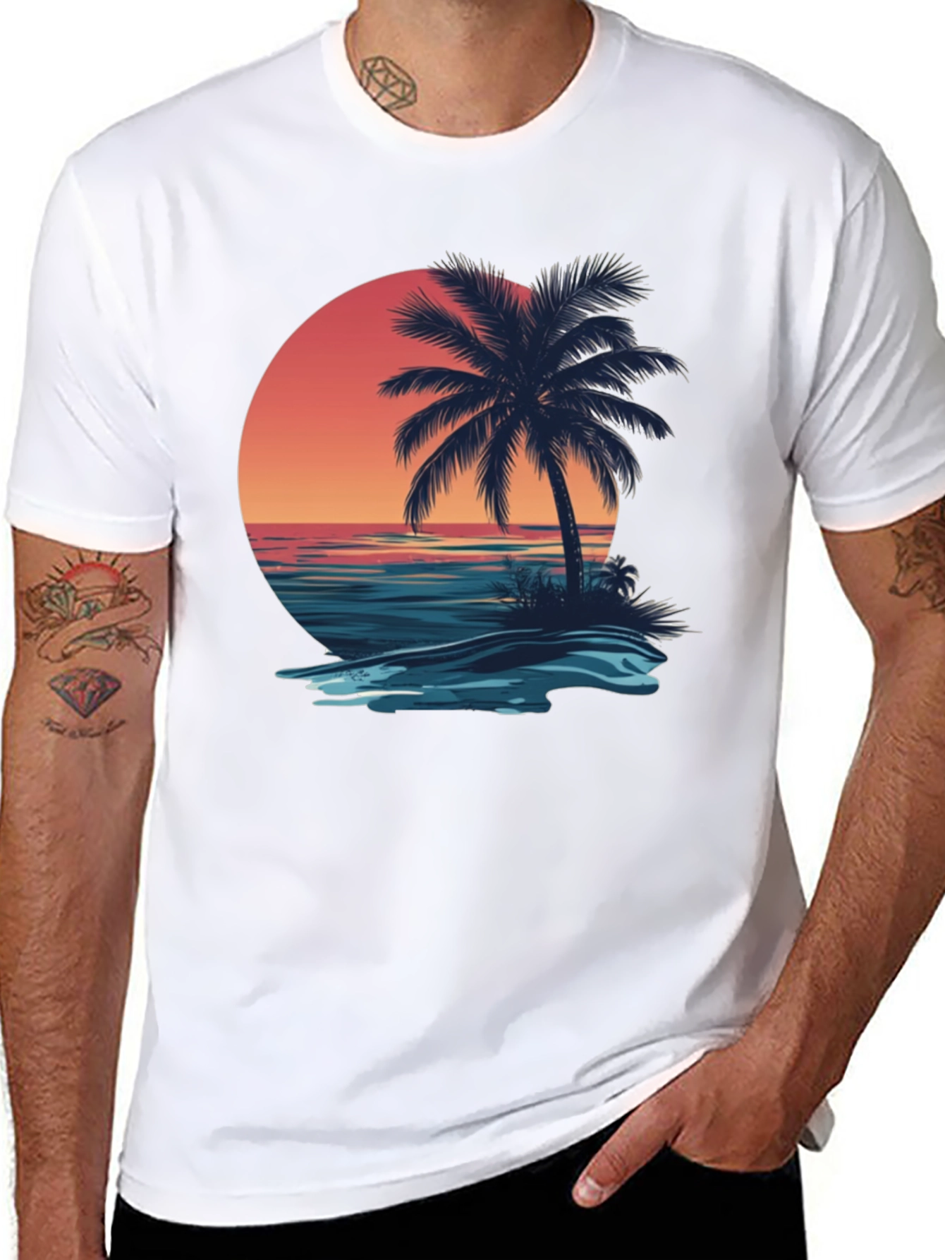 Sunset Palm Tree Graphic Tee - Island Vibes T-Shirt