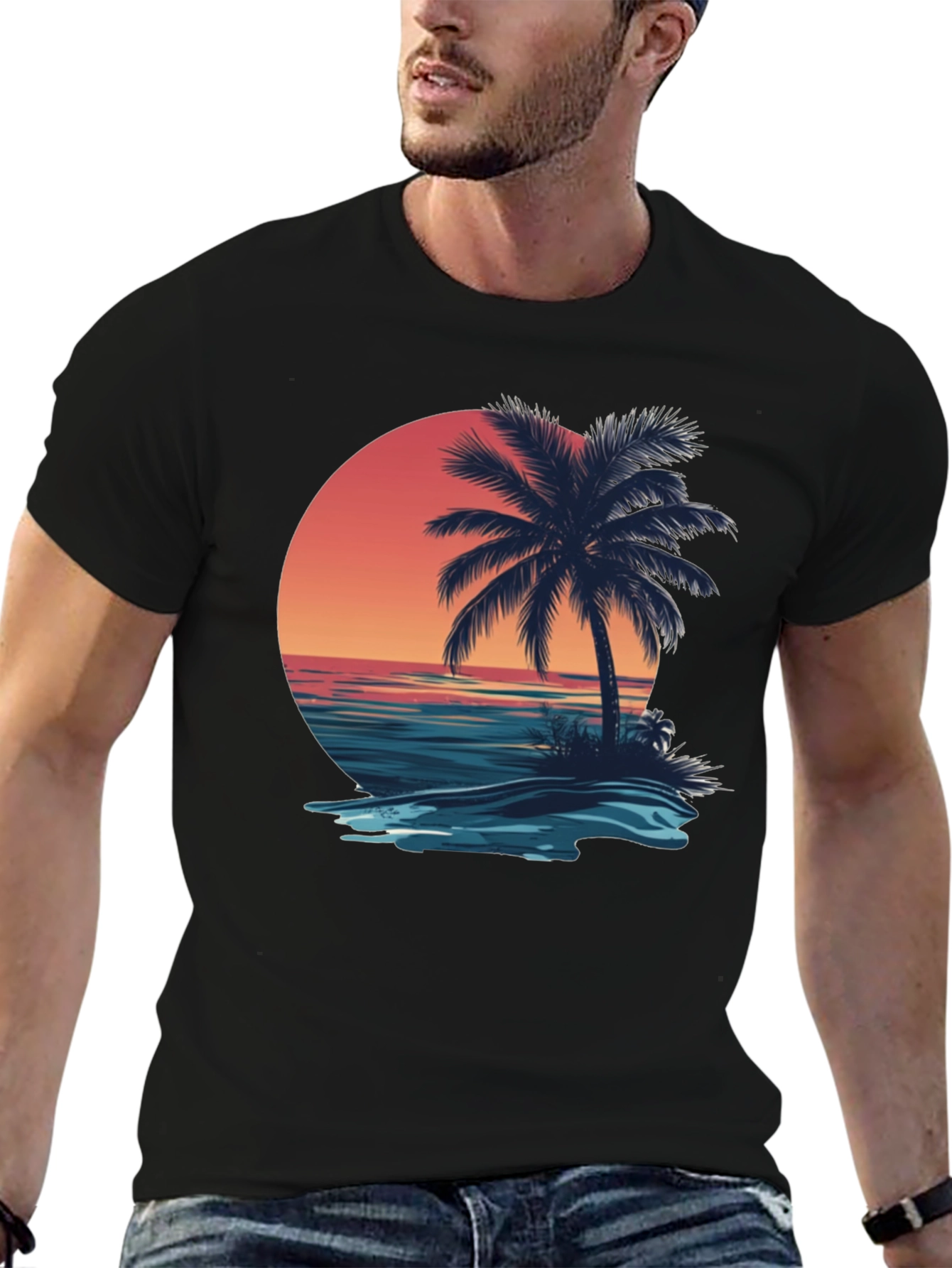 Sunset Palm Tree Graphic Tee - Island Vibes T-Shirt