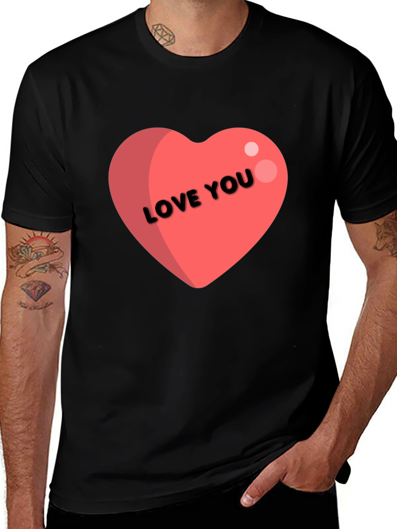 Love You Heart Graphic Tee - Black