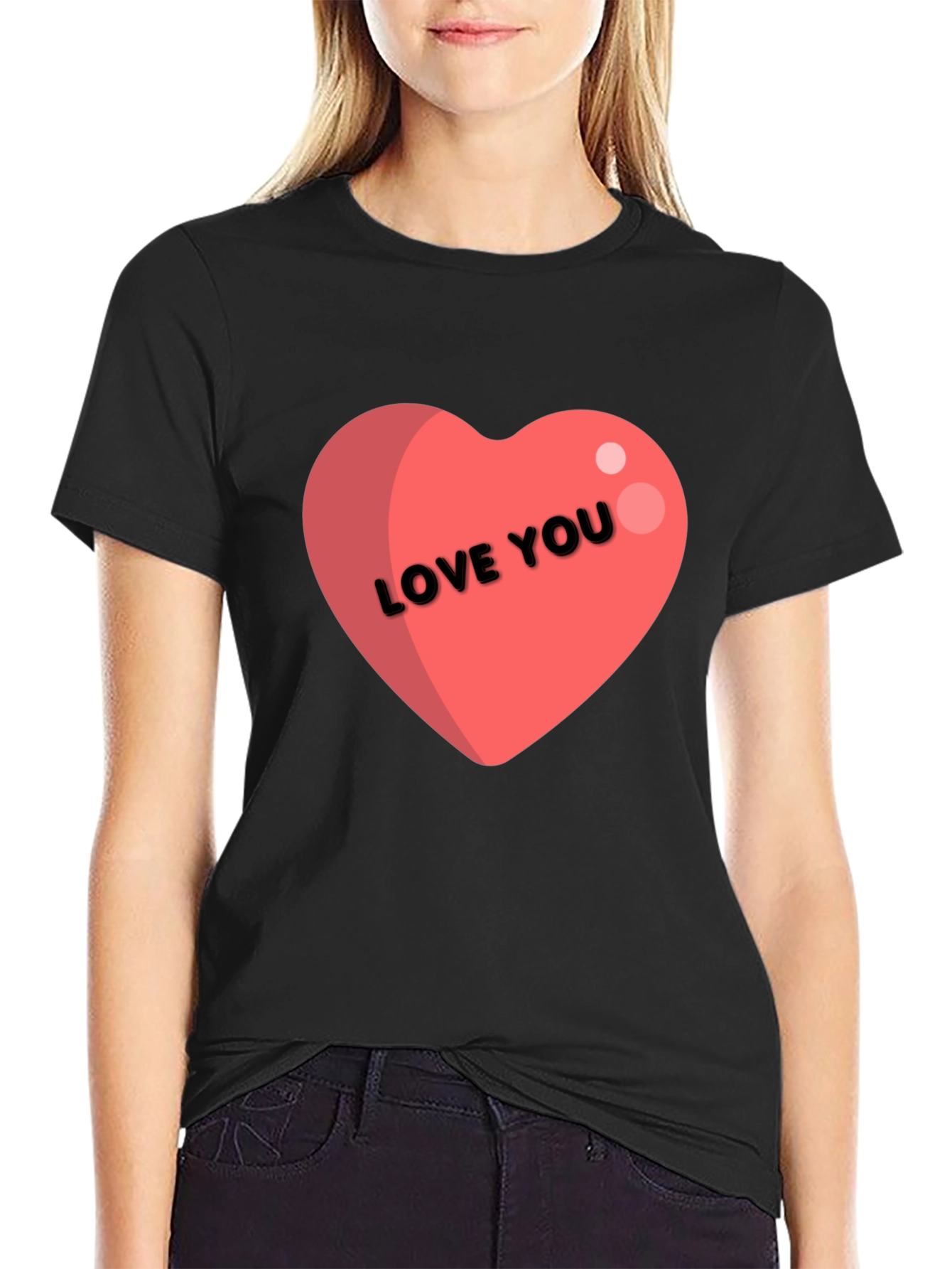 Love You Heart Graphic Tee - Black