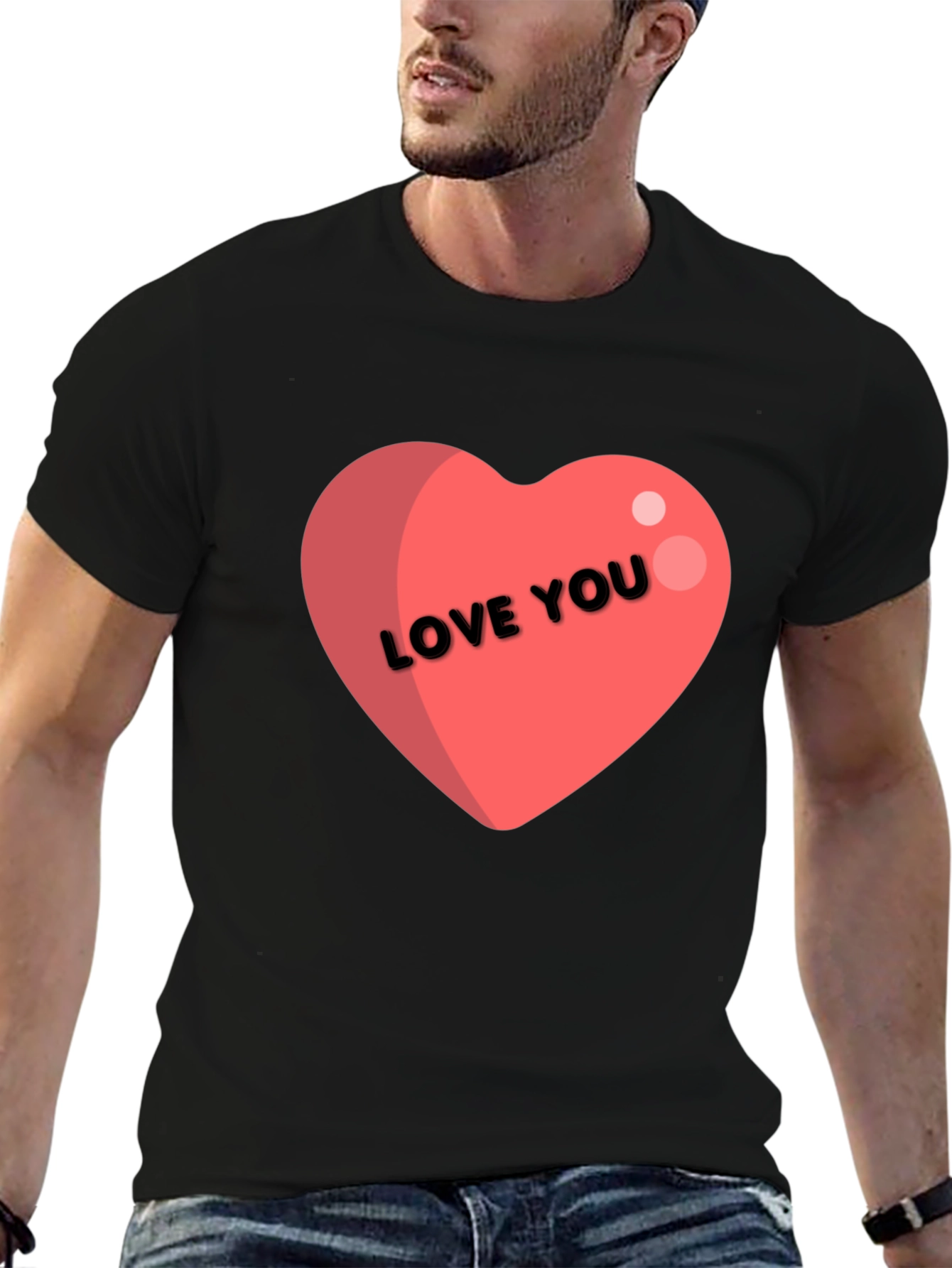 Love You Heart Graphic Tee - Black