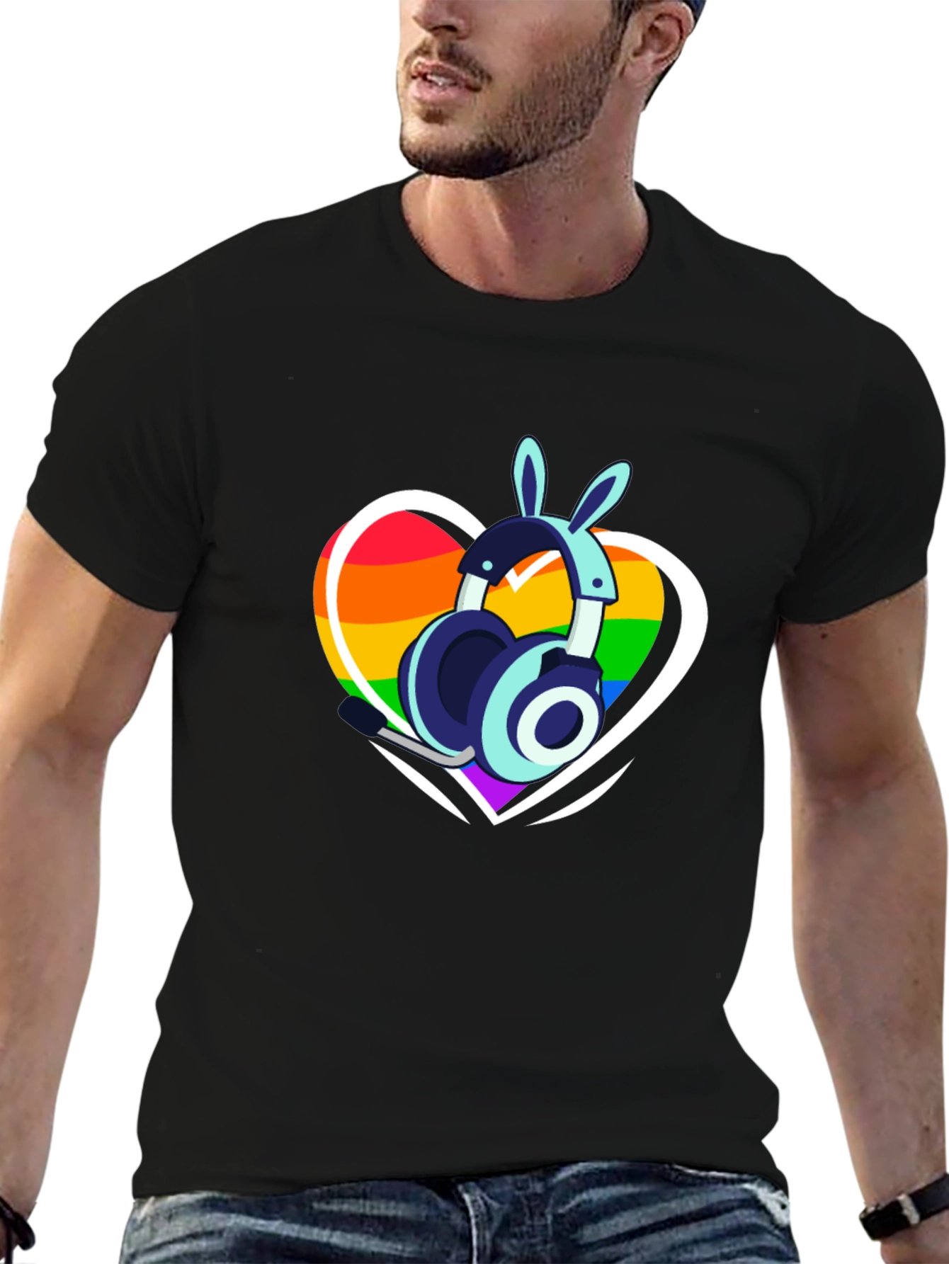 LGBTQ+ Heart Bunny Headphones T-Shirt