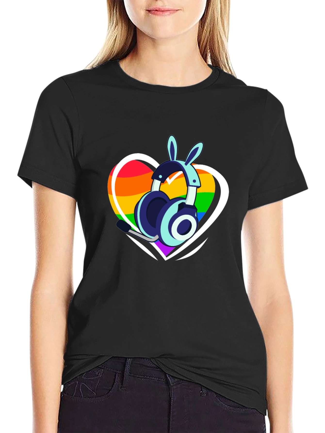 LGBTQ+ Heart Bunny Headphones T-Shirt