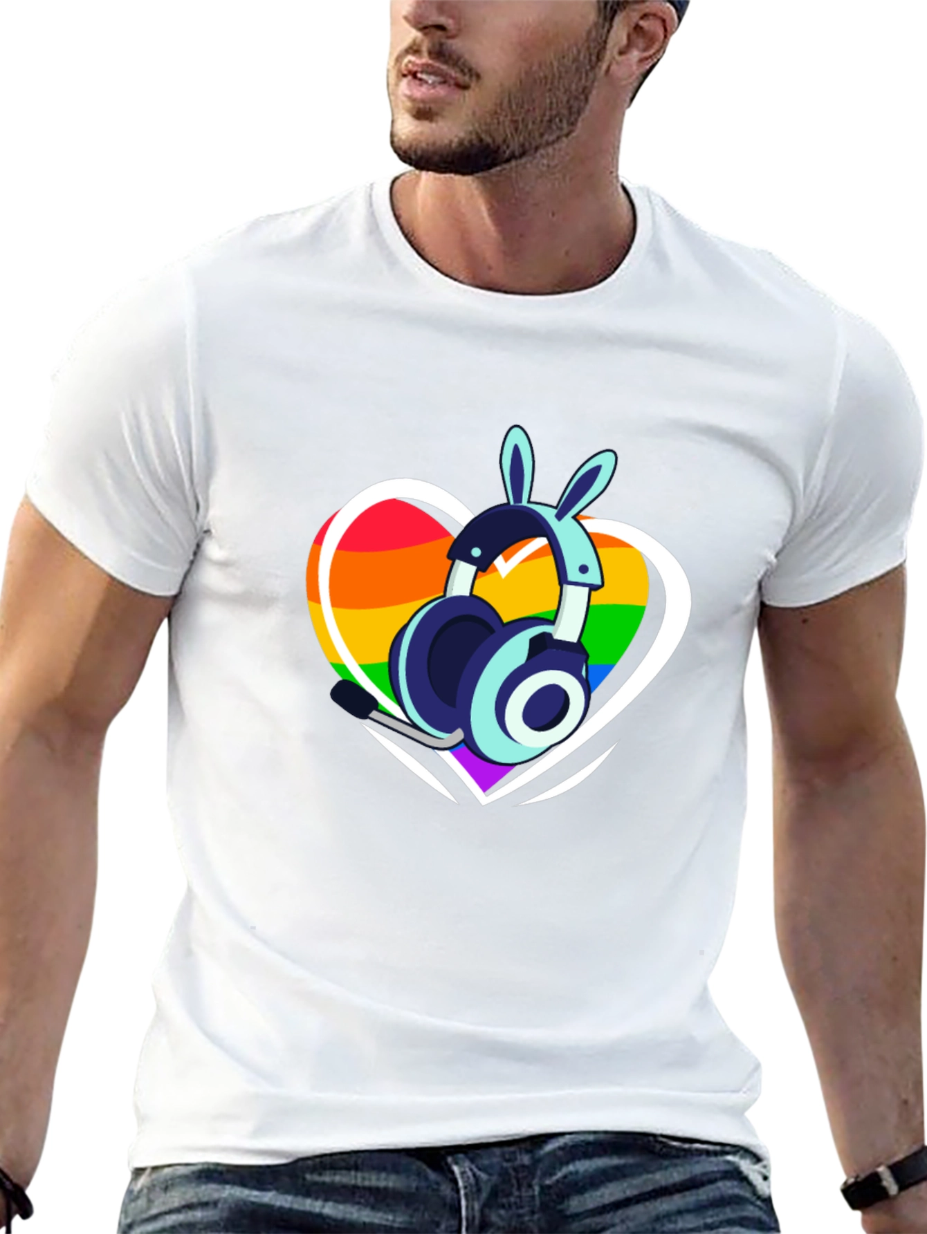 LGBTQ+ Heart Bunny Headphones T-Shirt