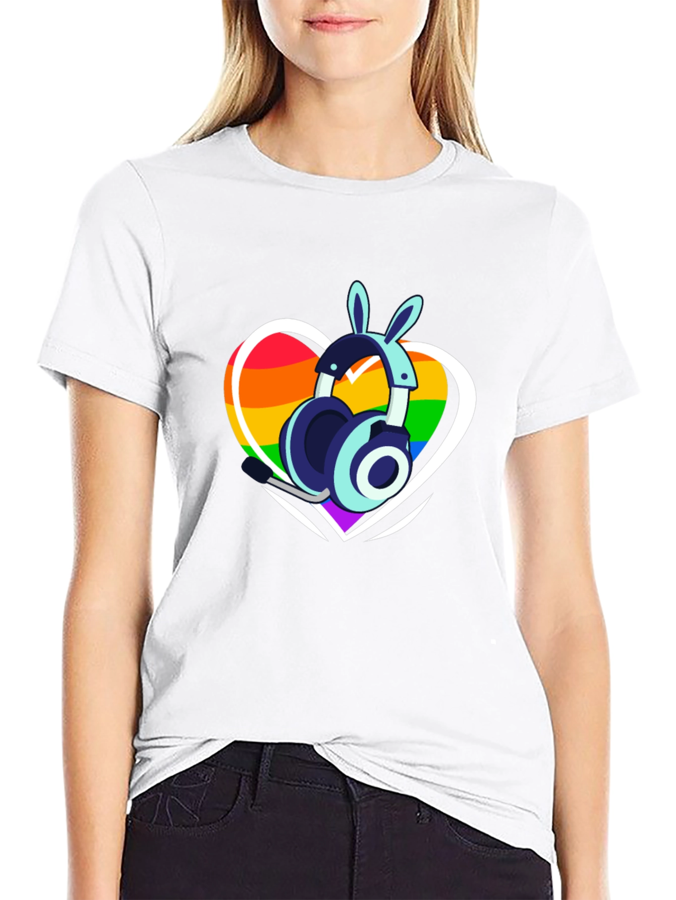 LGBTQ+ Heart Bunny Headphones T-Shirt