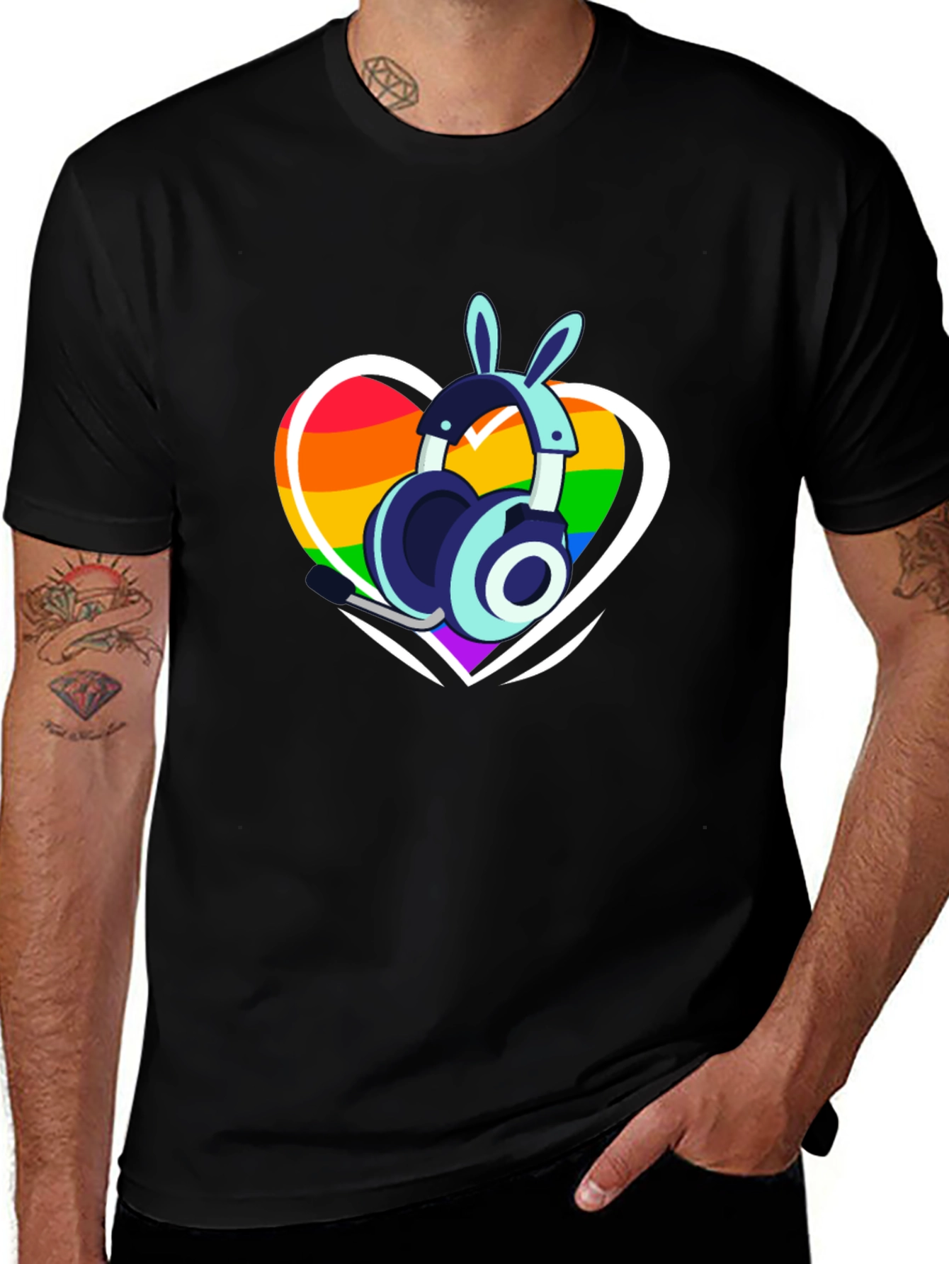 LGBTQ+ Heart Bunny Headphones T-Shirt