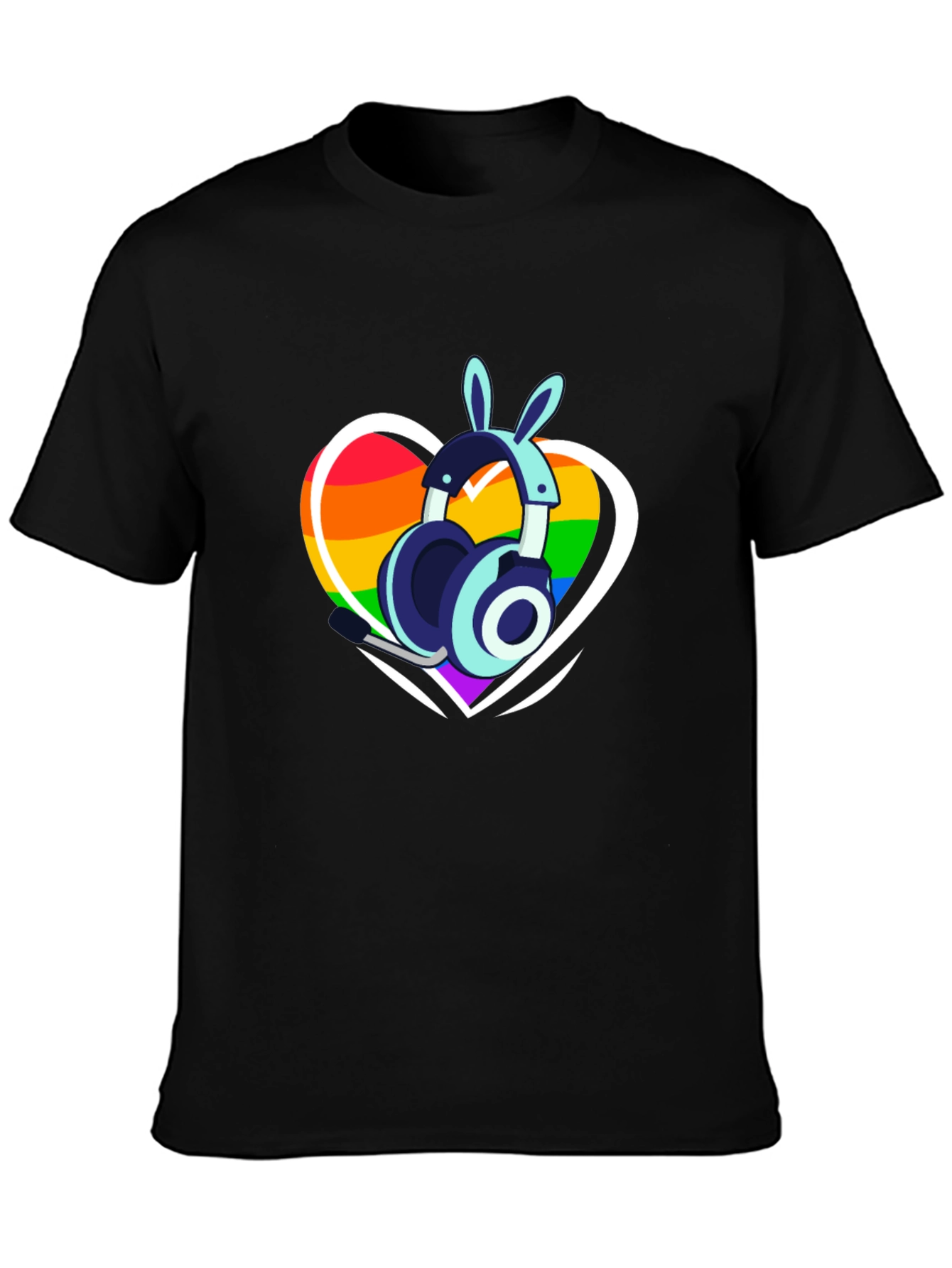 LGBTQ+ Heart Bunny Headphones T-Shirt