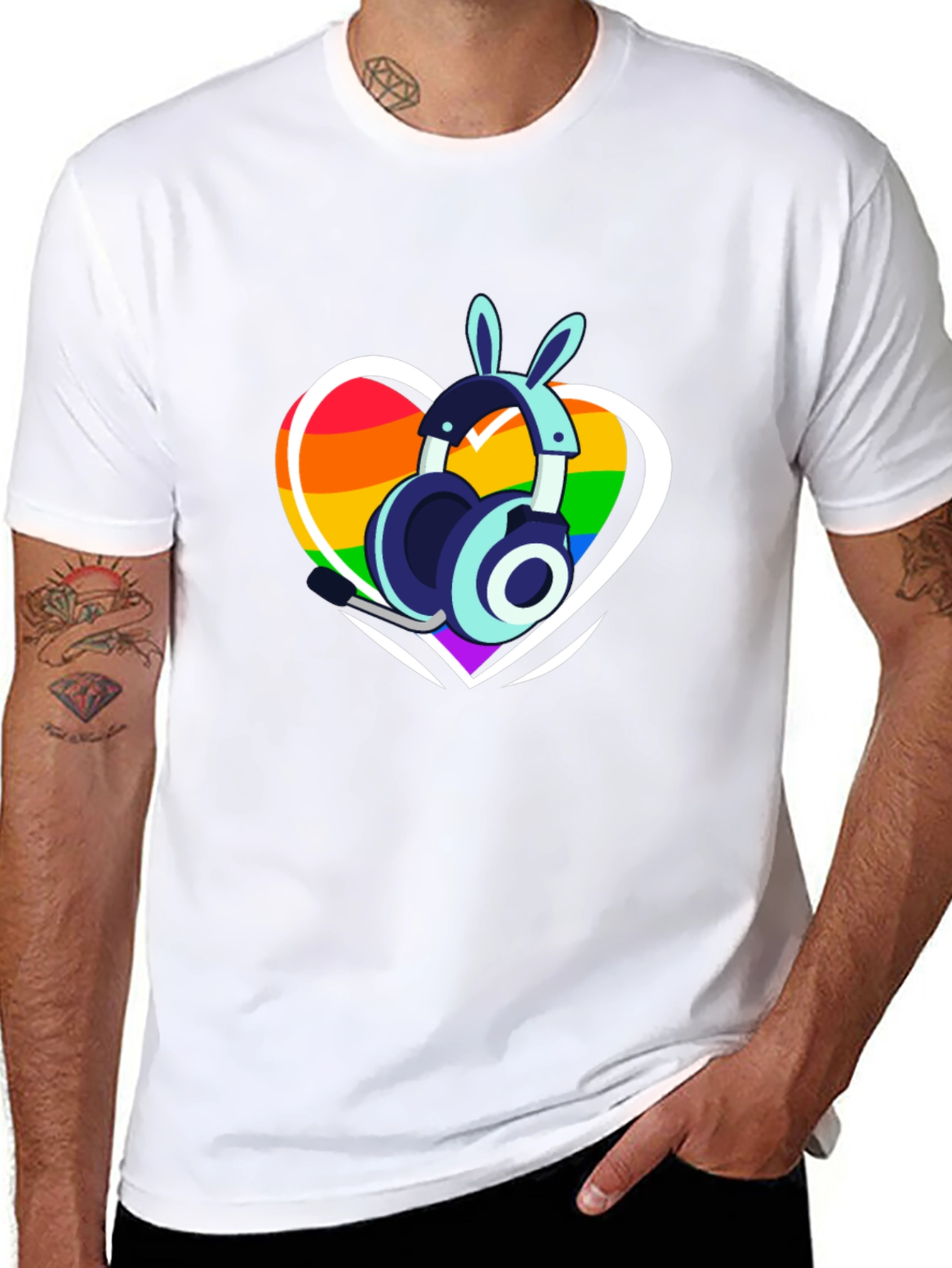 LGBTQ+ Heart Bunny Headphones T-Shirt