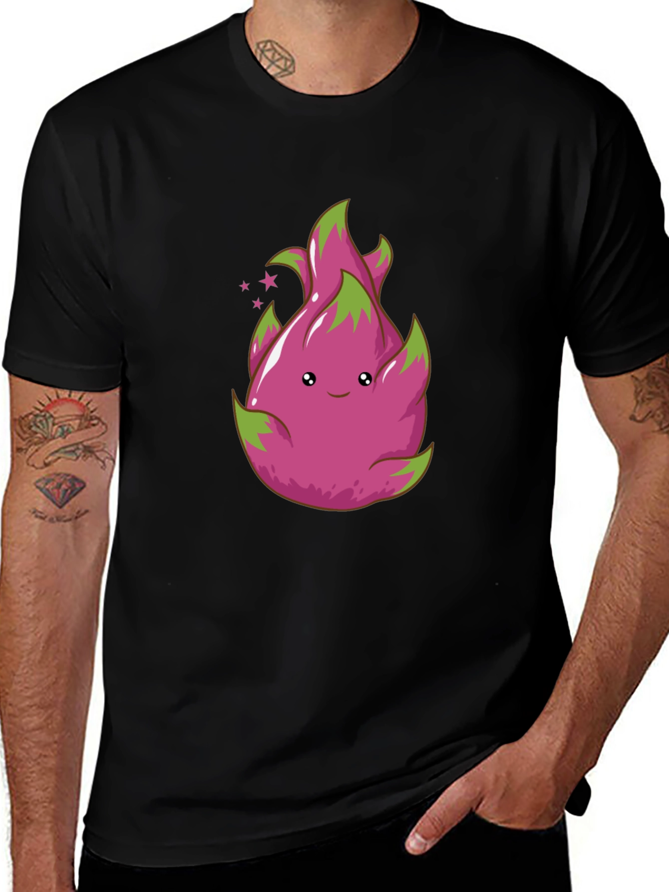 Cute Dragon Fruit Graphic Tee - Black T-Shirt