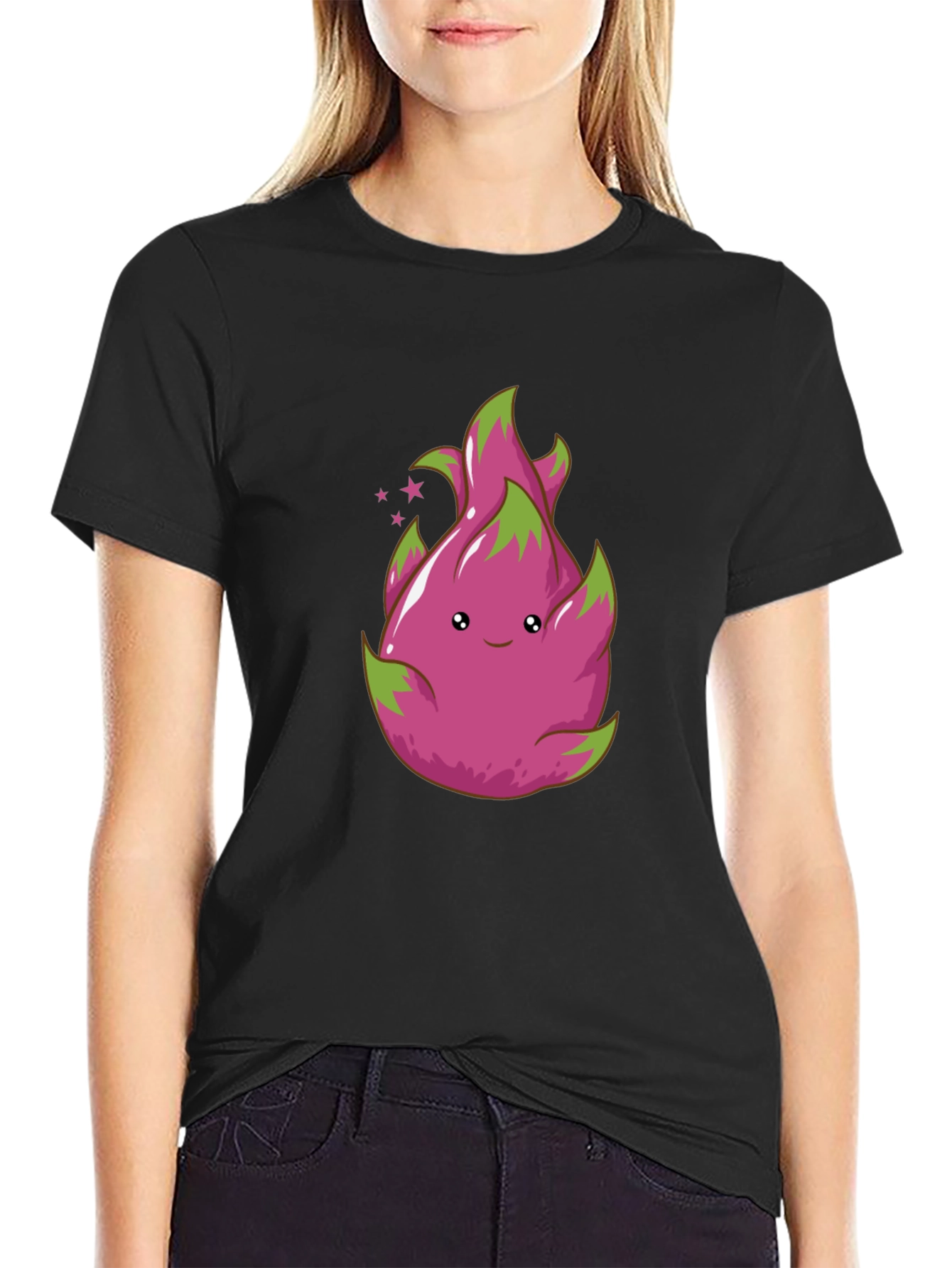 Cute Dragon Fruit Graphic Tee - Black T-Shirt